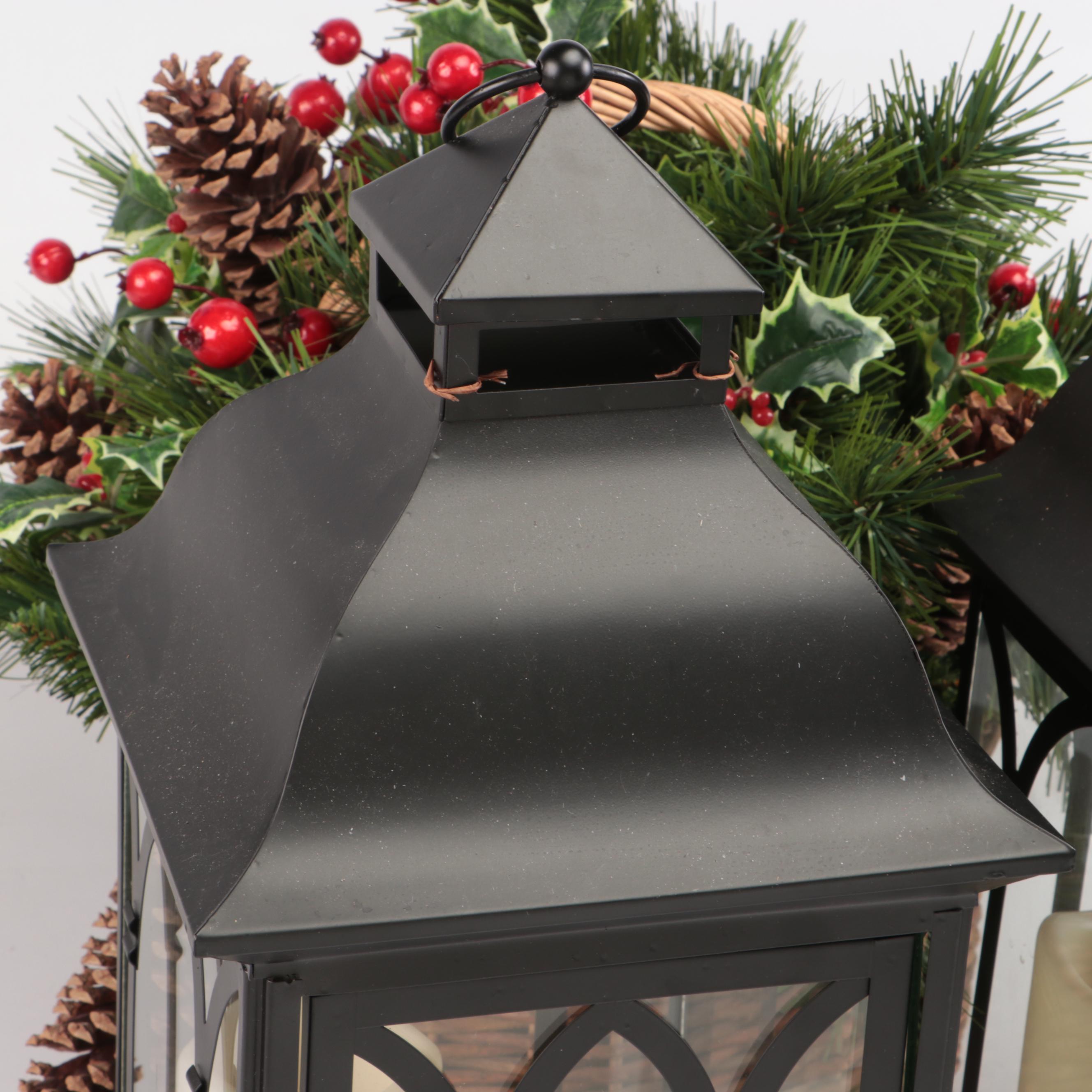 Pottery Barn Metal Lanterns with Peir 1 Jule Tree Skirt with Other Basket