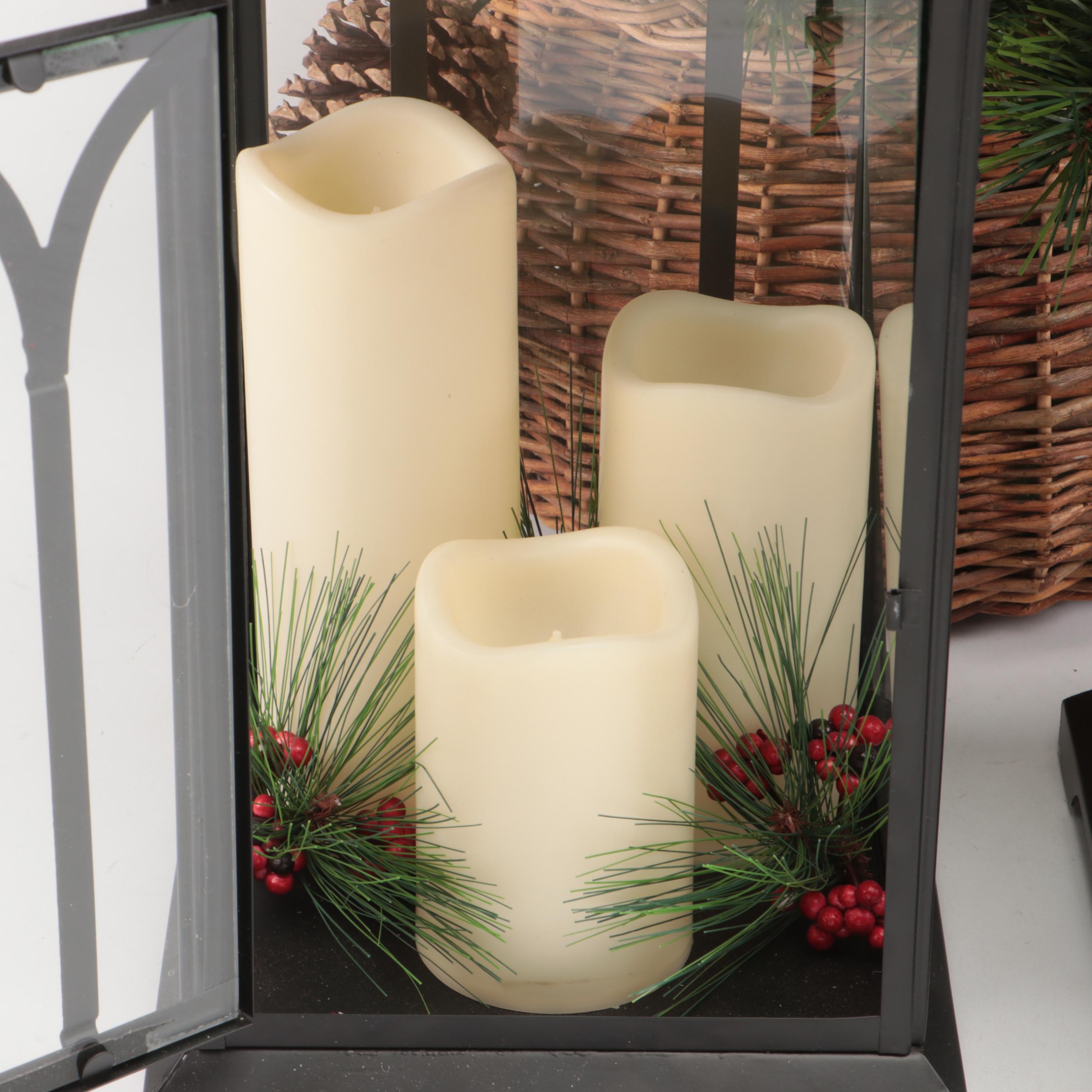 Pottery Barn Metal Lanterns with Peir 1 Jule Tree Skirt with Other Basket