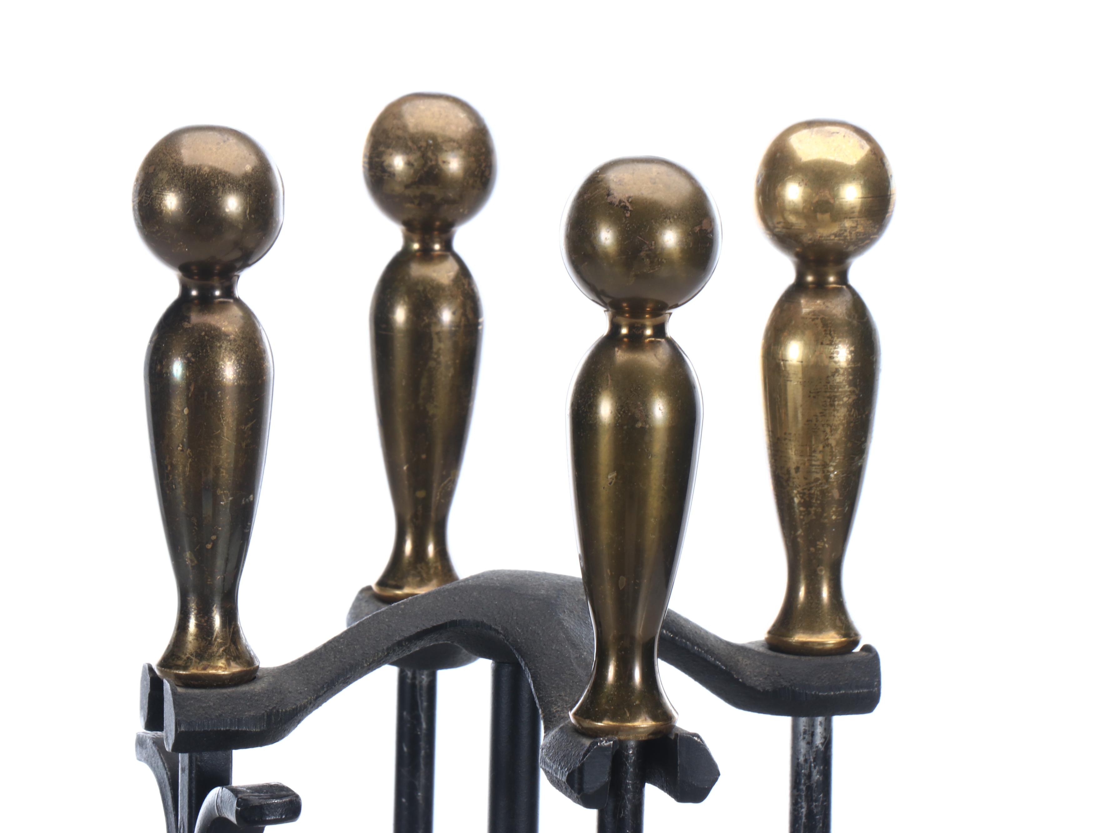 Pilgrim Cast Iron and Brass Handled Fireplace Tool Set