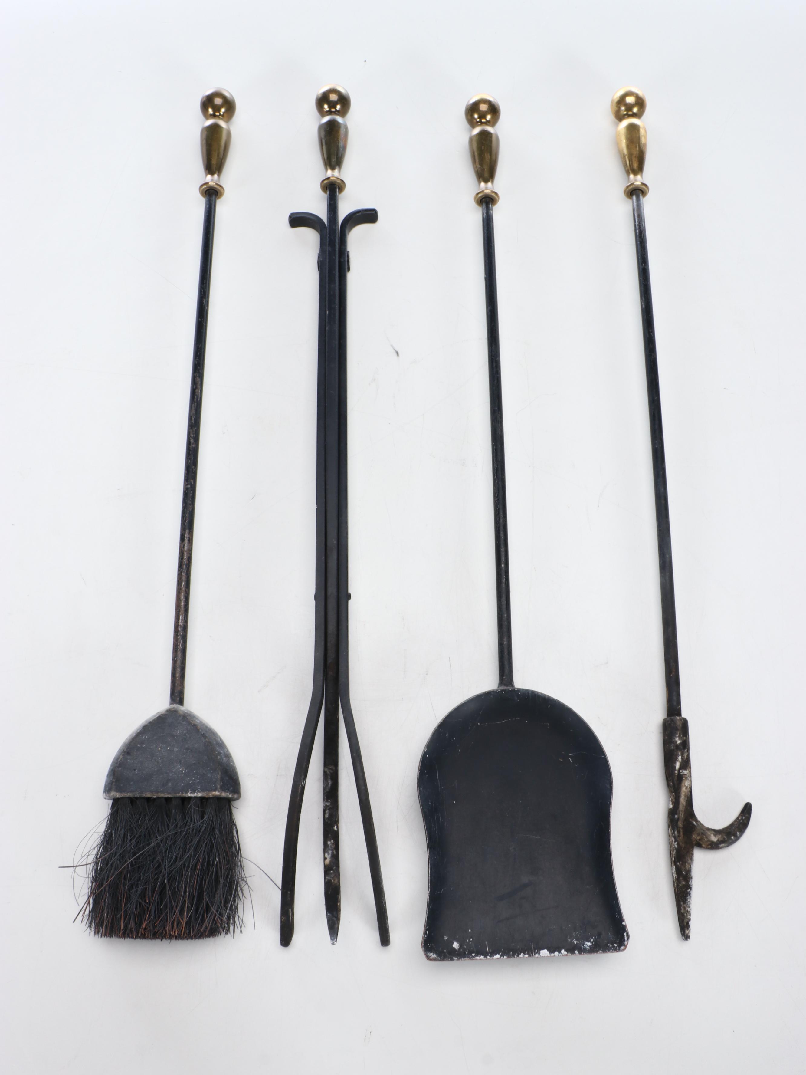 Pilgrim Cast Iron and Brass Handled Fireplace Tool Set