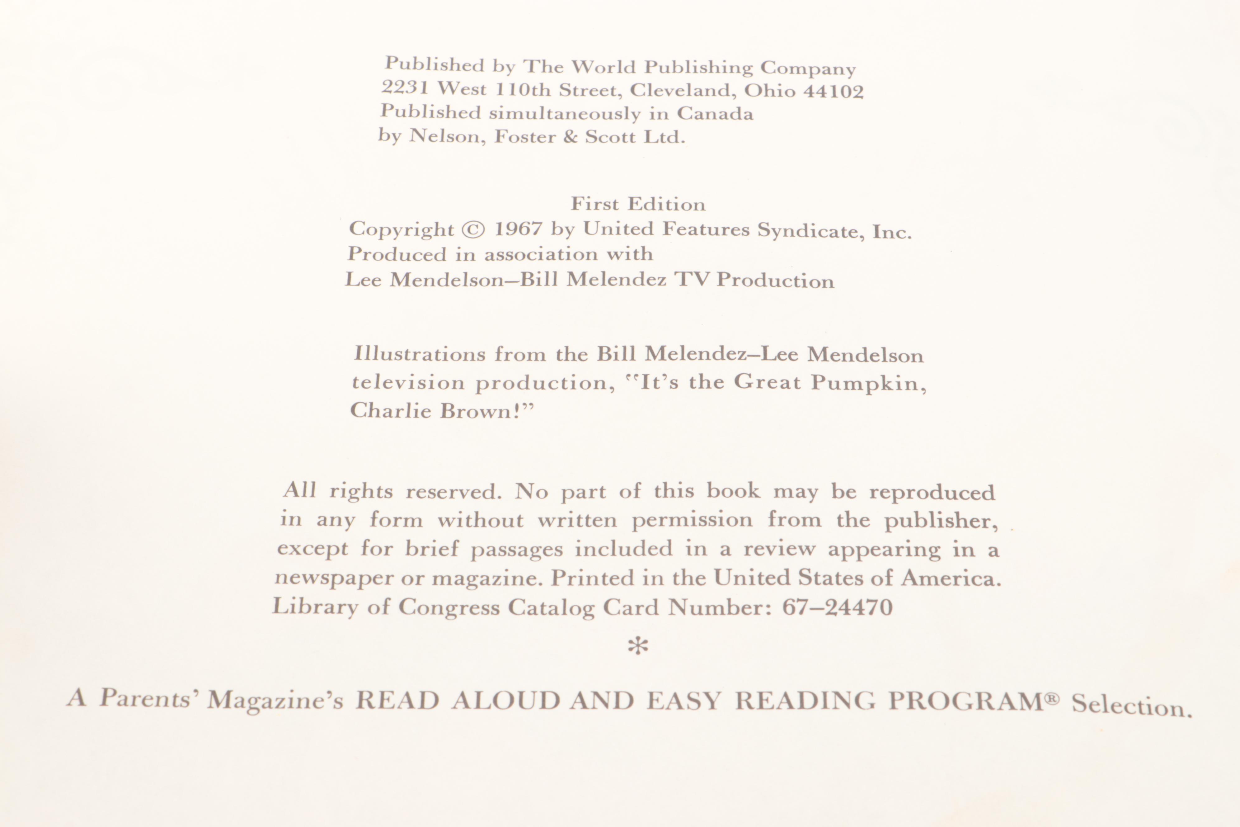 First Edition "It's The Great Pumpkin, Charlie Brown" by Charles M. Schulz, 1967