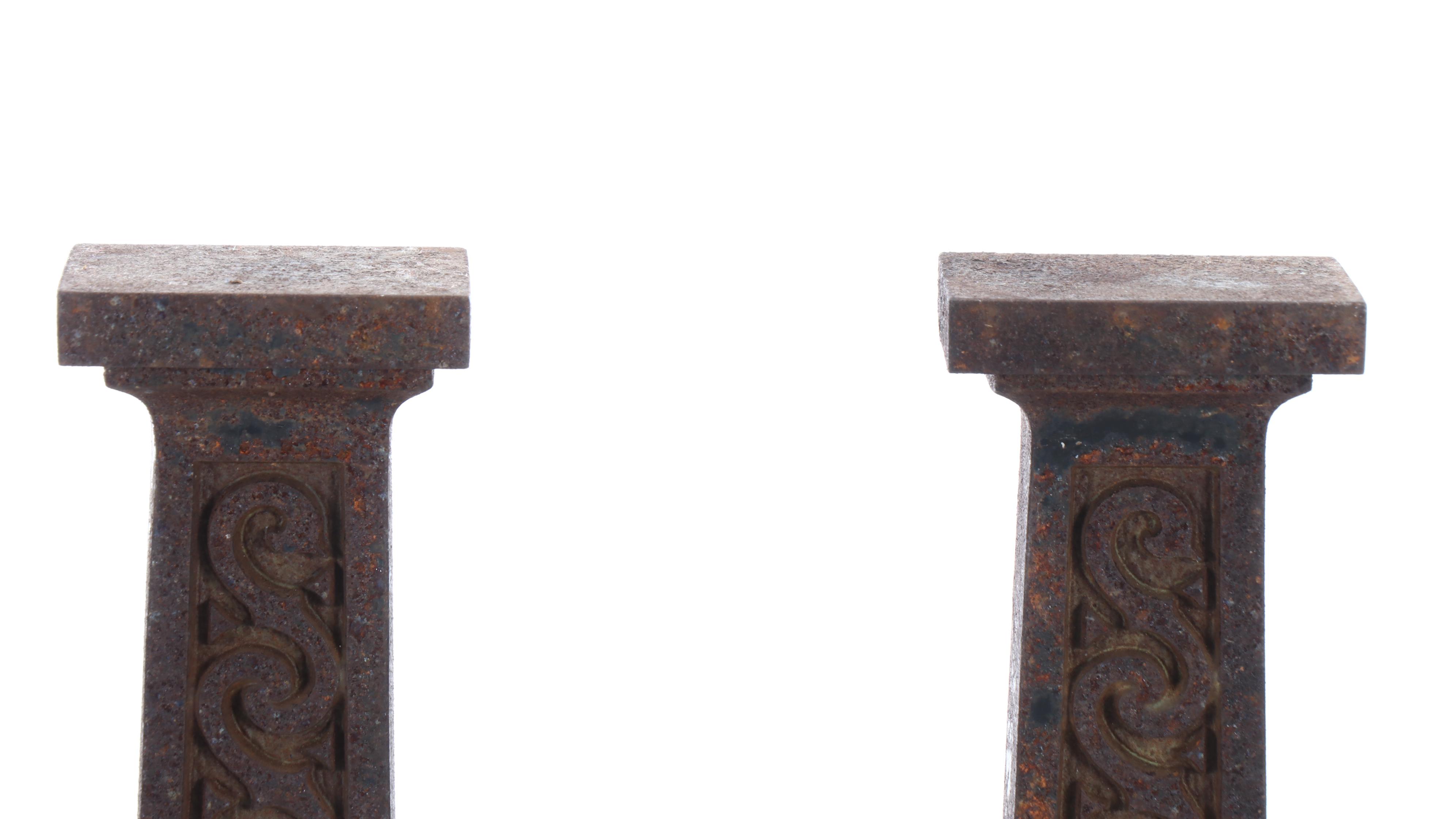 French Gothic Style Painted Cast Iron Andirons