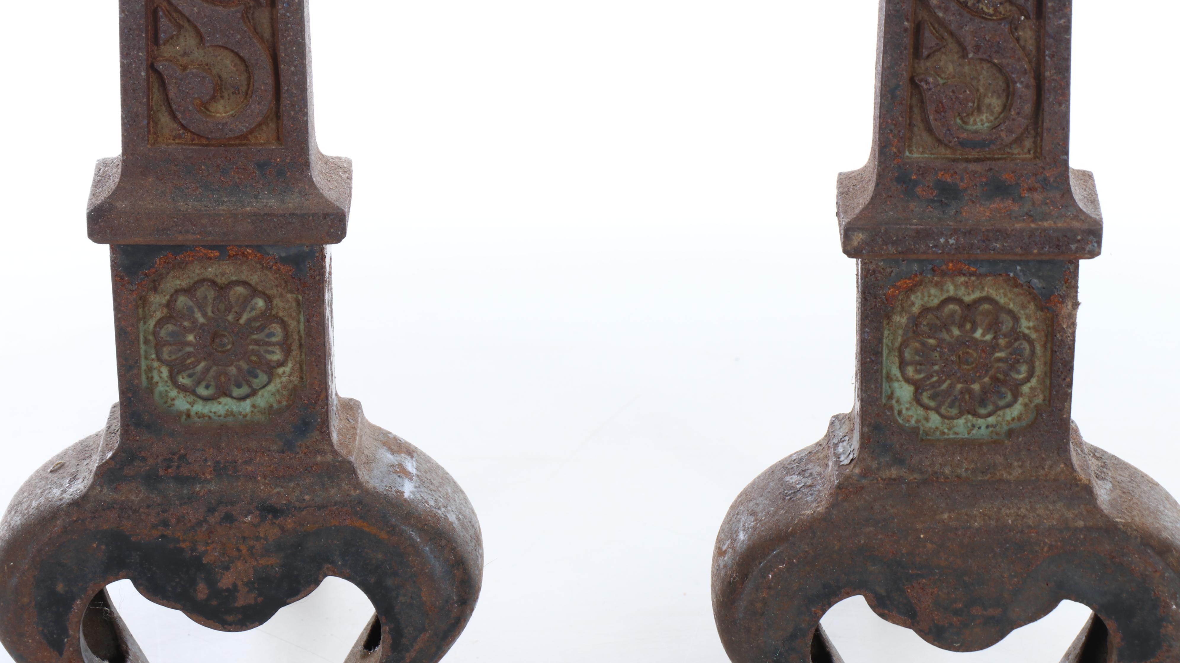 French Gothic Style Painted Cast Iron Andirons