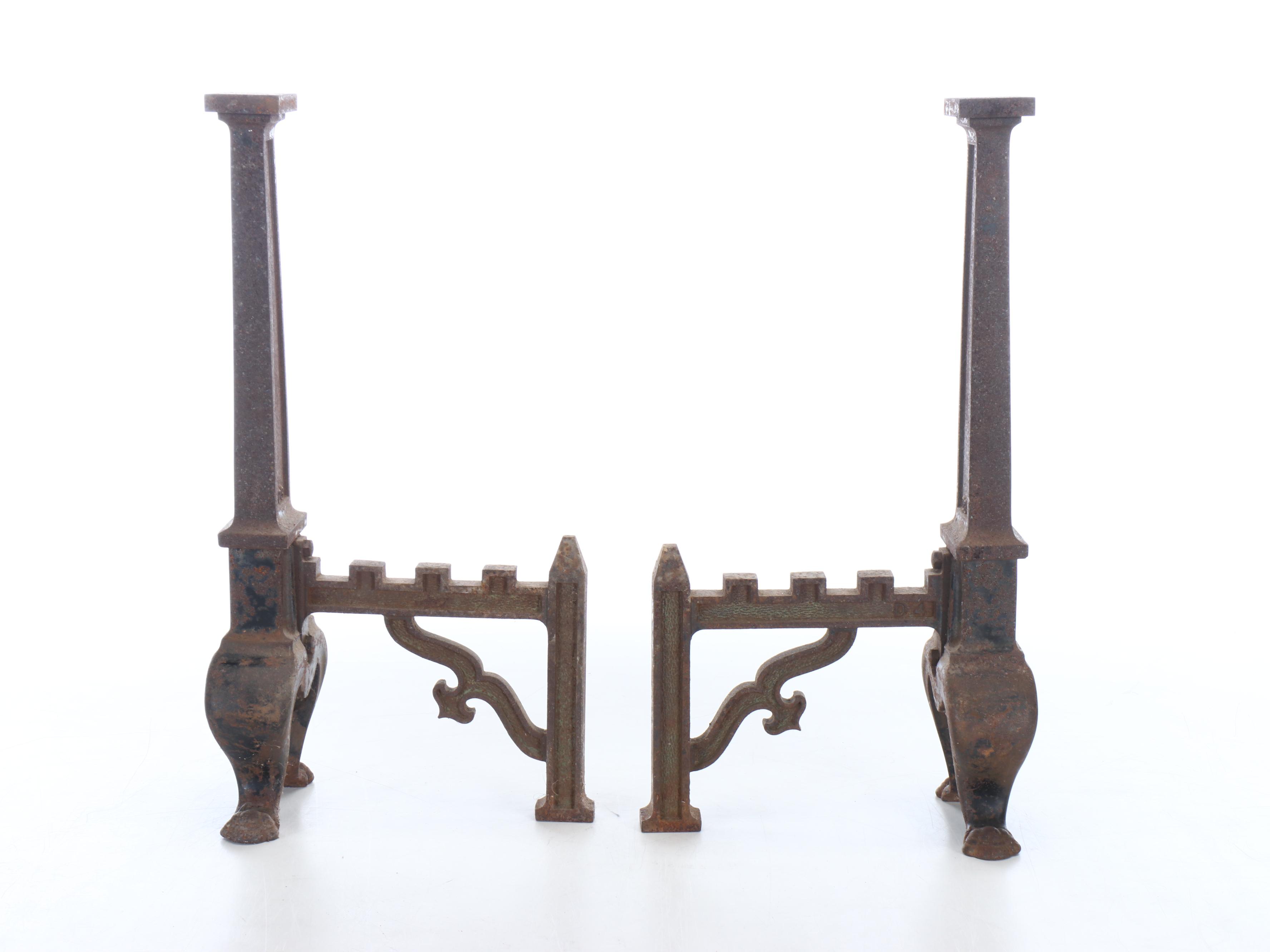 French Gothic Style Painted Cast Iron Andirons