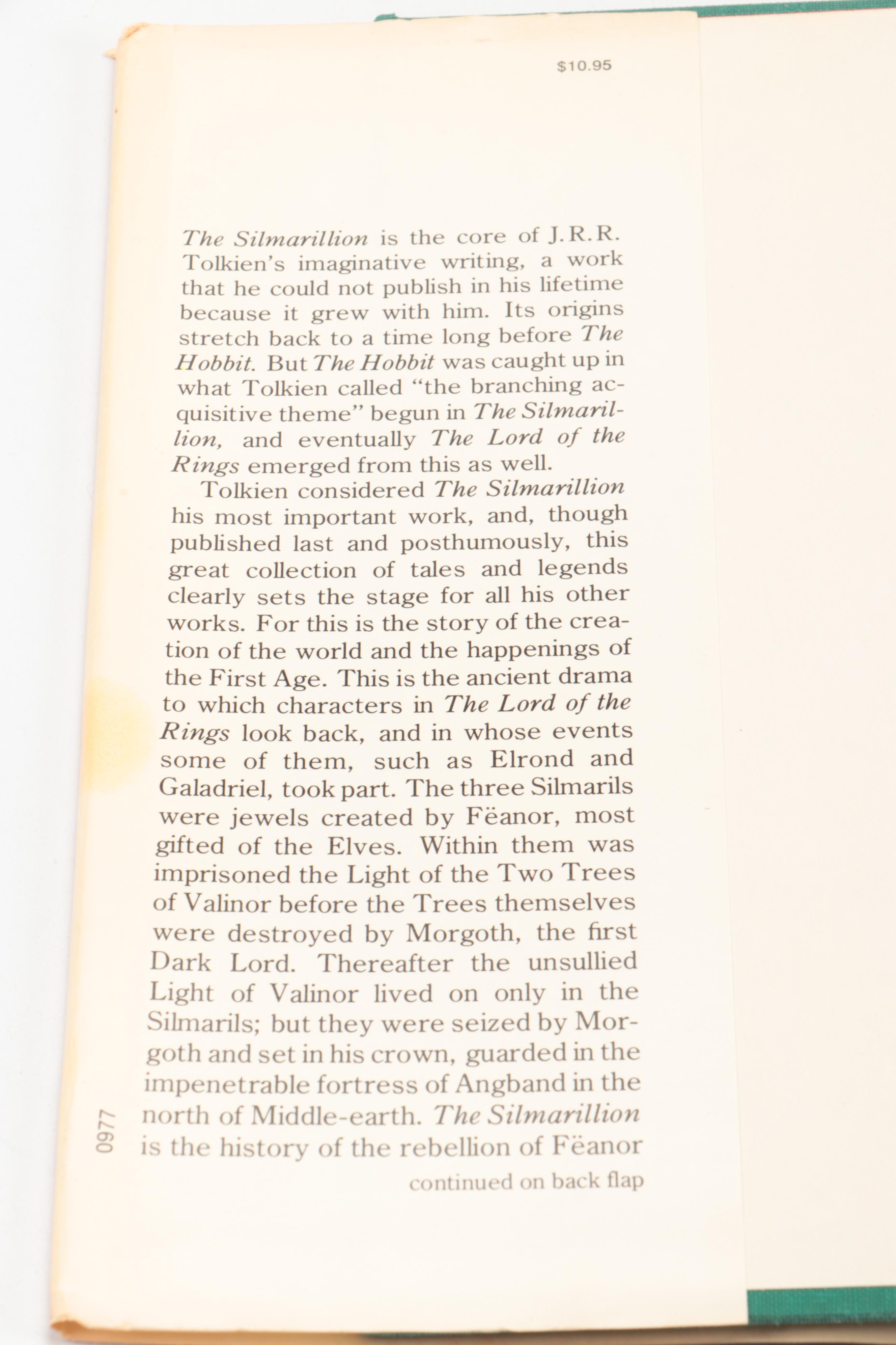 First American Printing "The Silmarillion" by J. R. R. Tolkien with Map, 1977