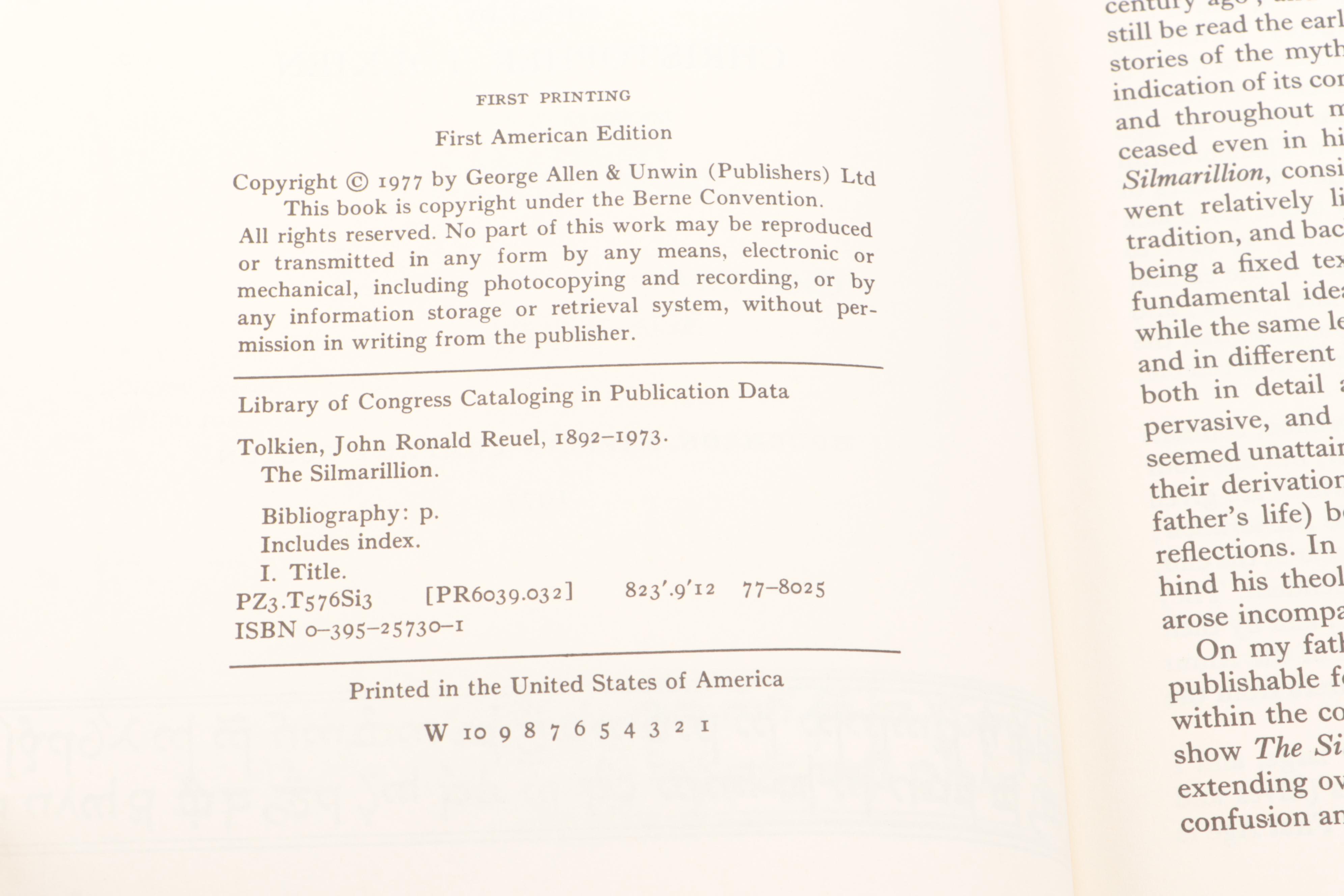 First American Printing "The Silmarillion" by J. R. R. Tolkien with Map, 1977
