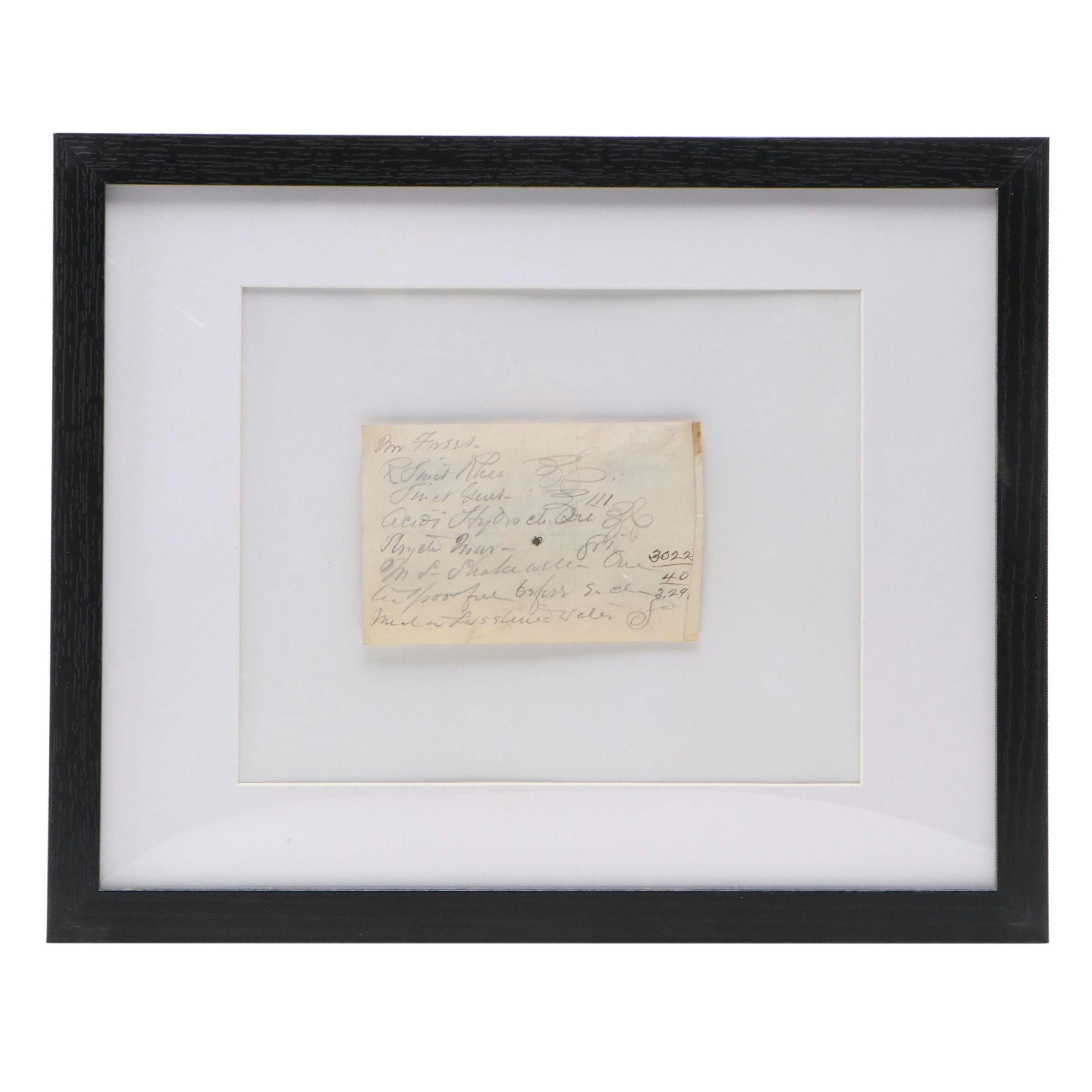 Victorian Prescription Form for Hydrochloric Acid, Late 19th Century