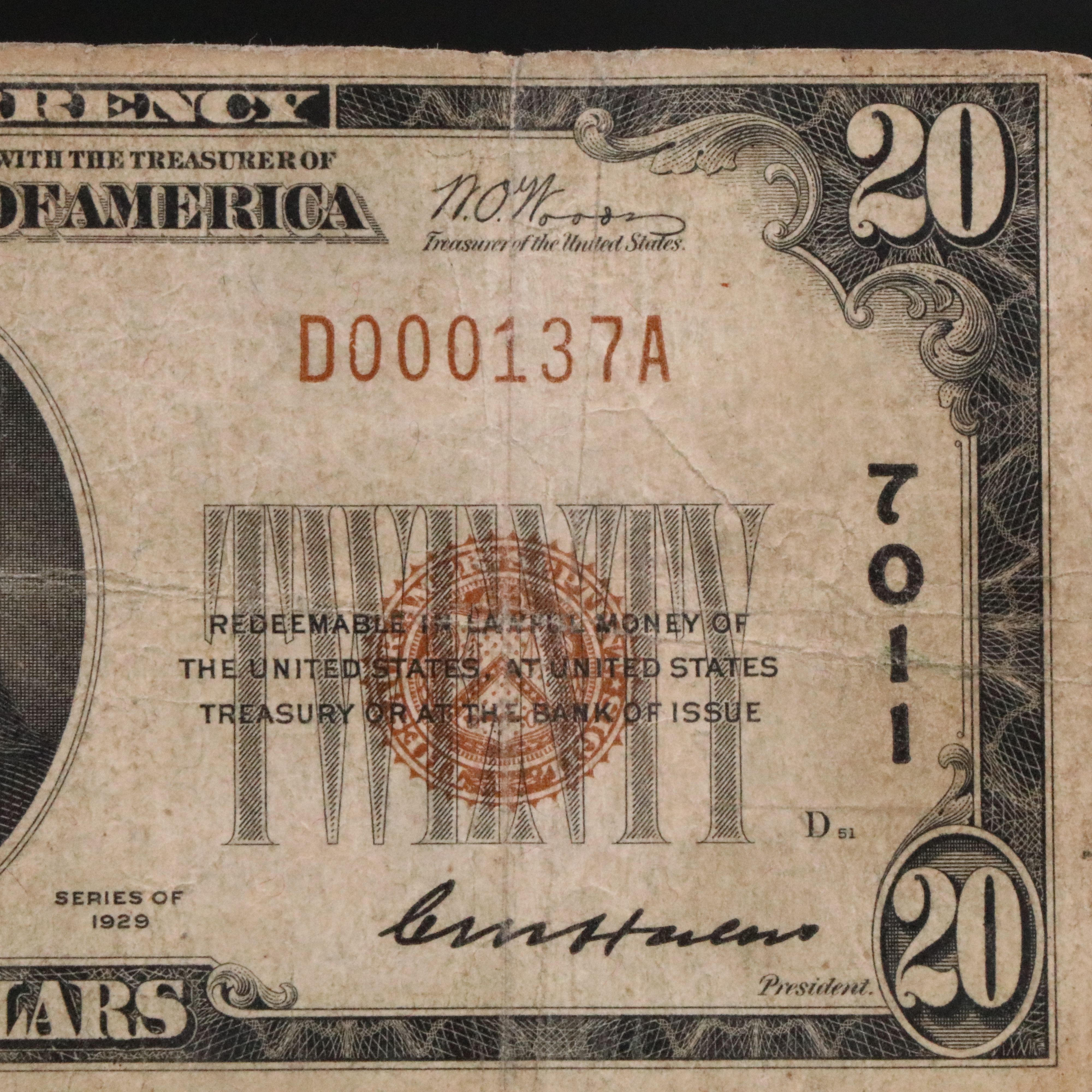 1929 $ 20.00 National Bank Note From the First National Bank of Plainfield, In.