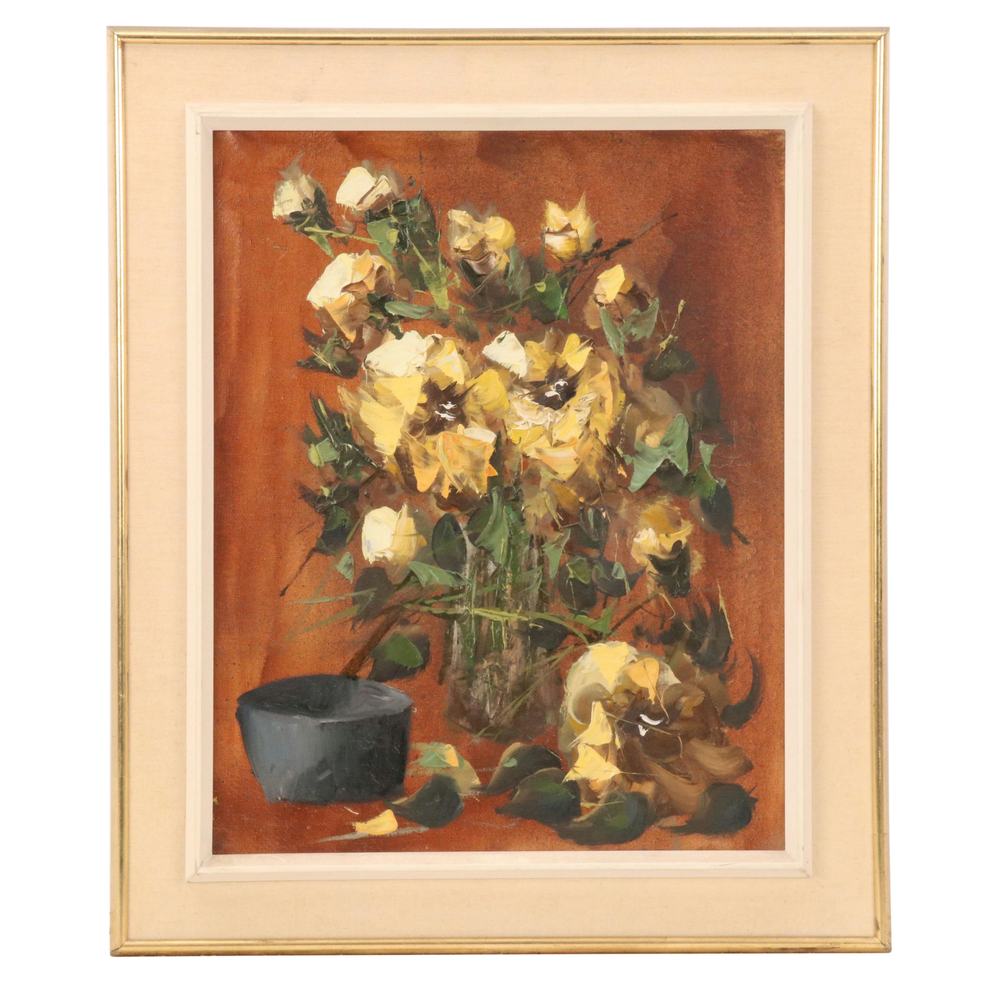 Impasto Floral Still Life Oil Painting, Mid-20th Century