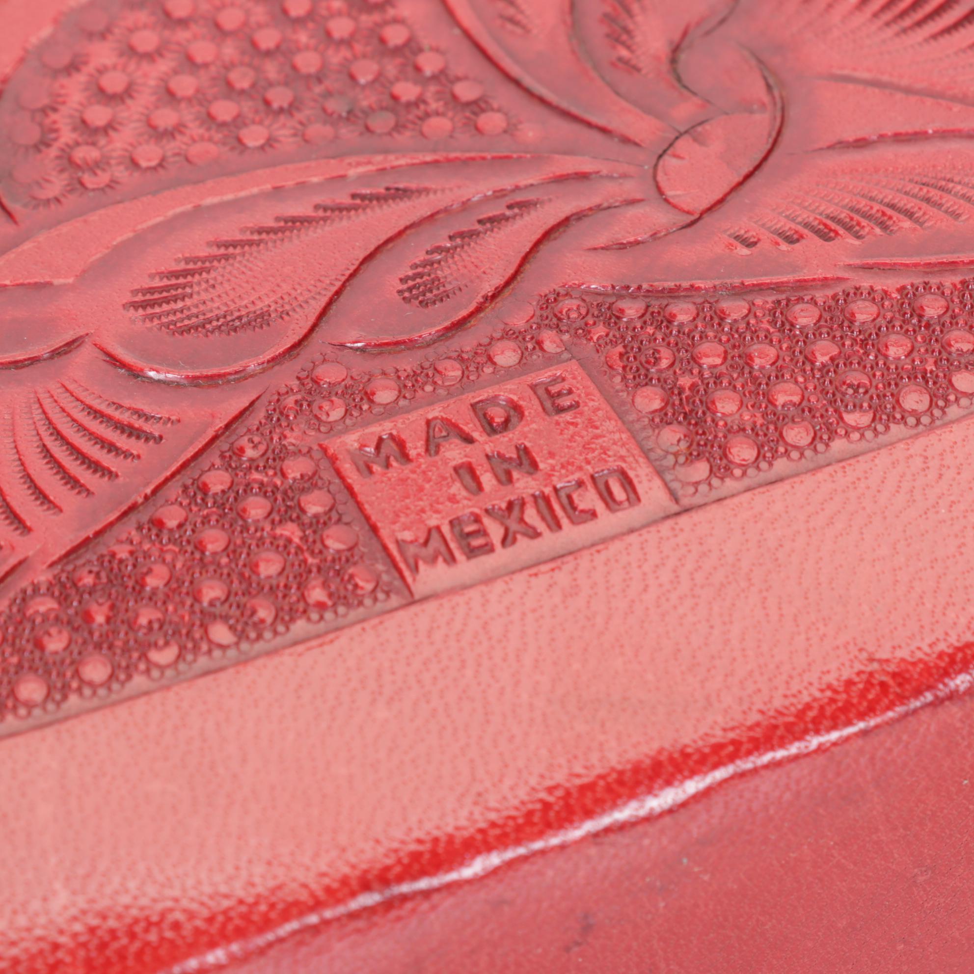 Aragon Hand-Tooled Red Leather Box Purse, Mid-Late 20th C.