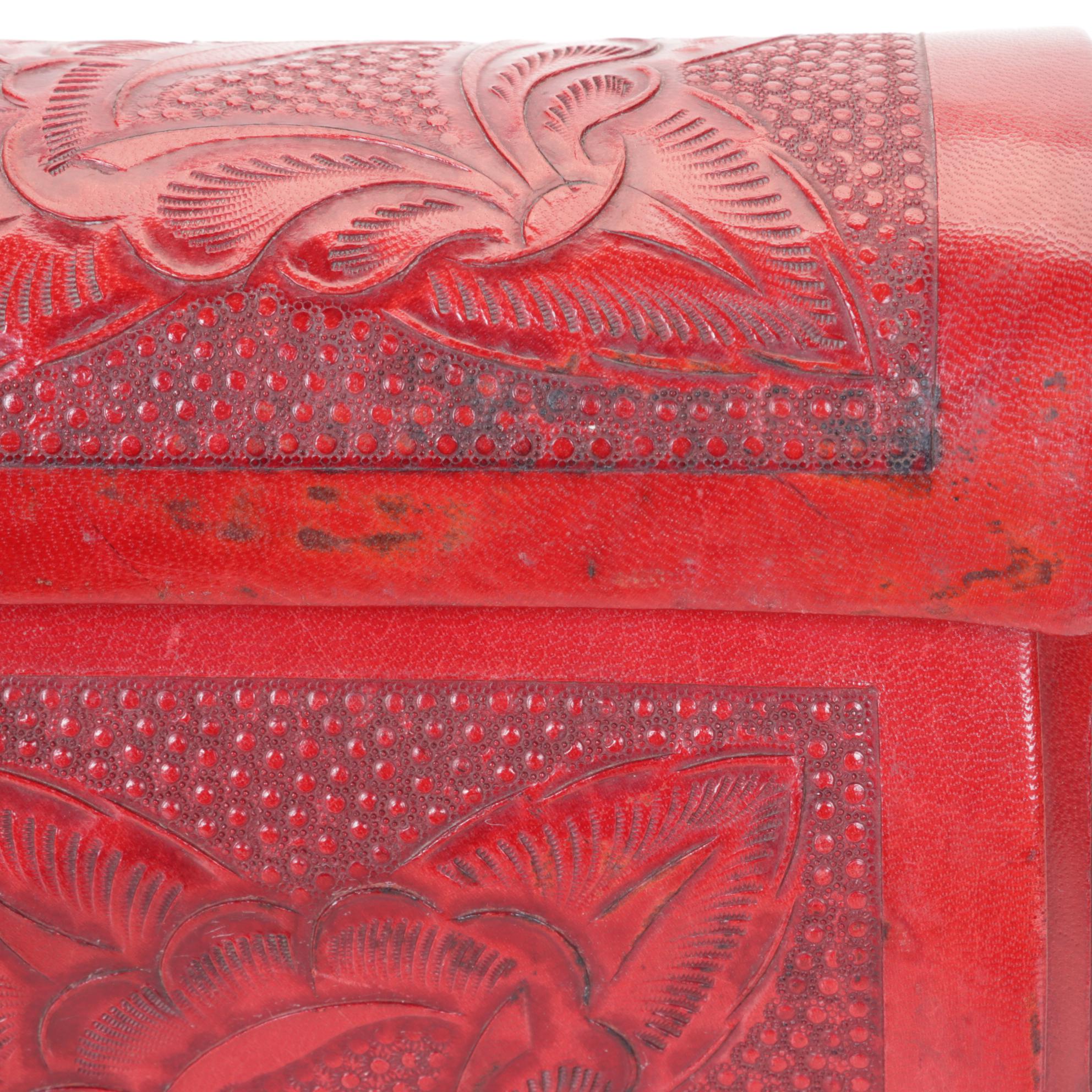 Aragon Hand-Tooled Red Leather Box Purse, Mid-Late 20th C.