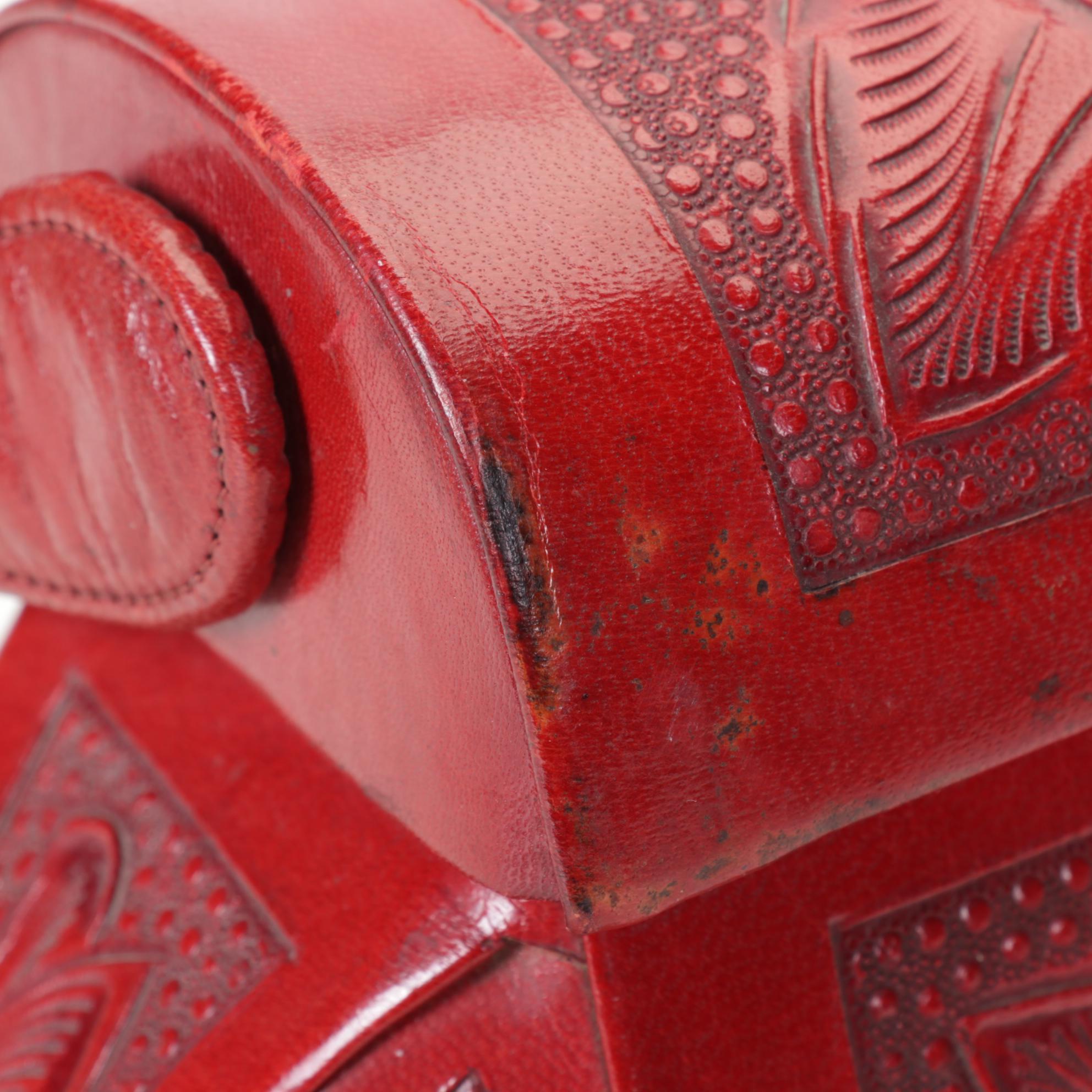 Aragon Hand-Tooled Red Leather Box Purse, Mid-Late 20th C.