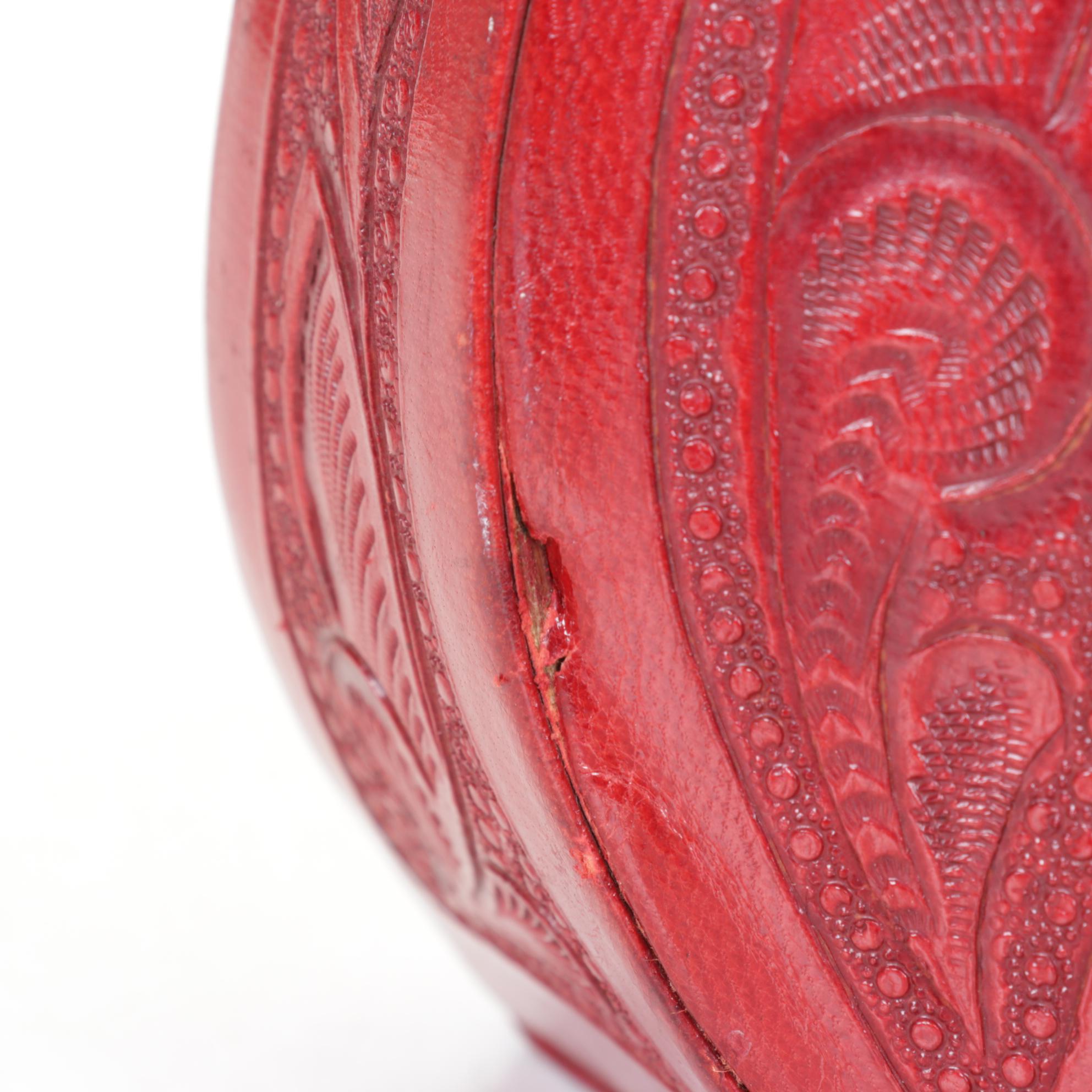Aragon Hand-Tooled Red Leather Box Purse, Mid-Late 20th C.