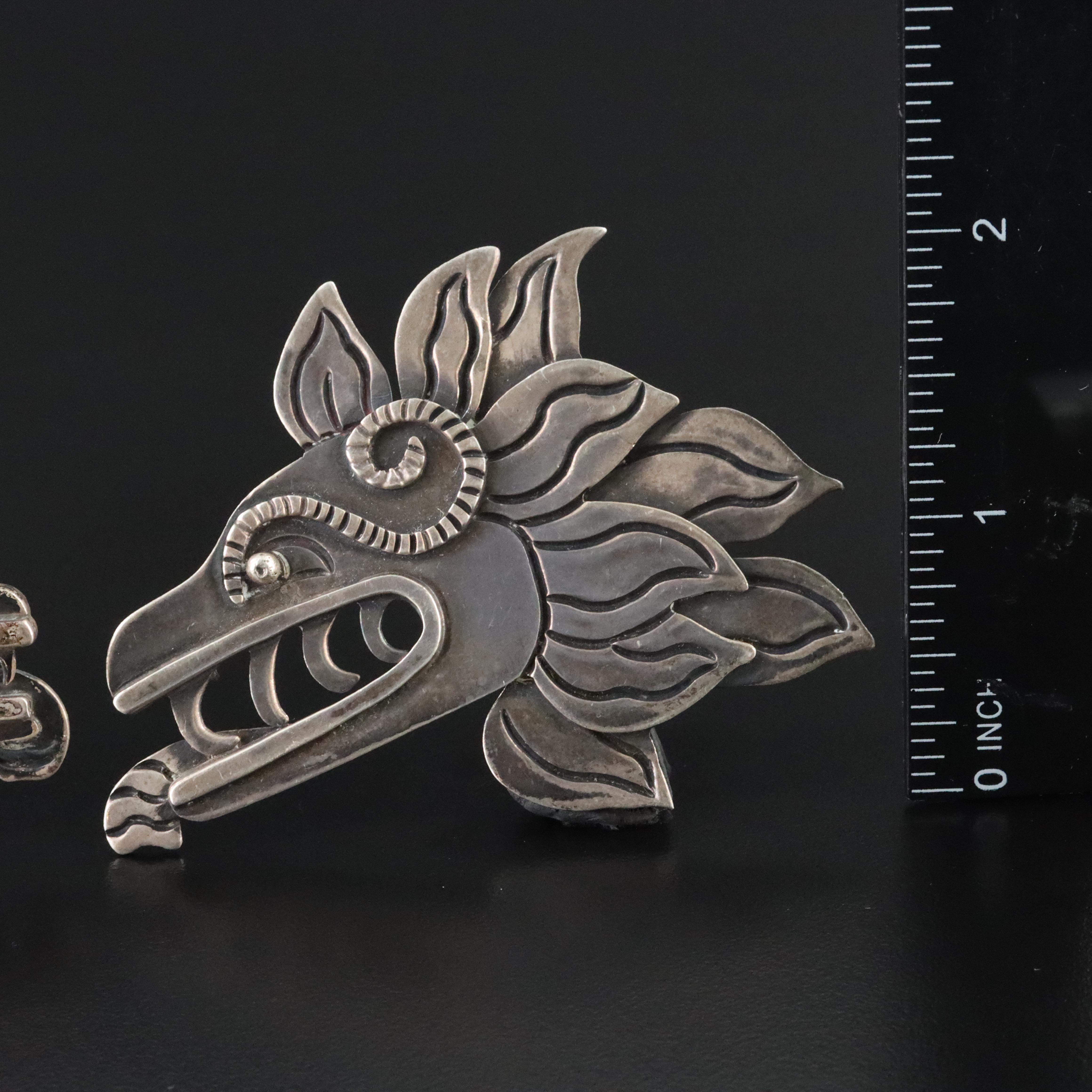 Doris Silver Shop and Corpus Artisans Mexican Sterling Quetzalcoatl Brooches