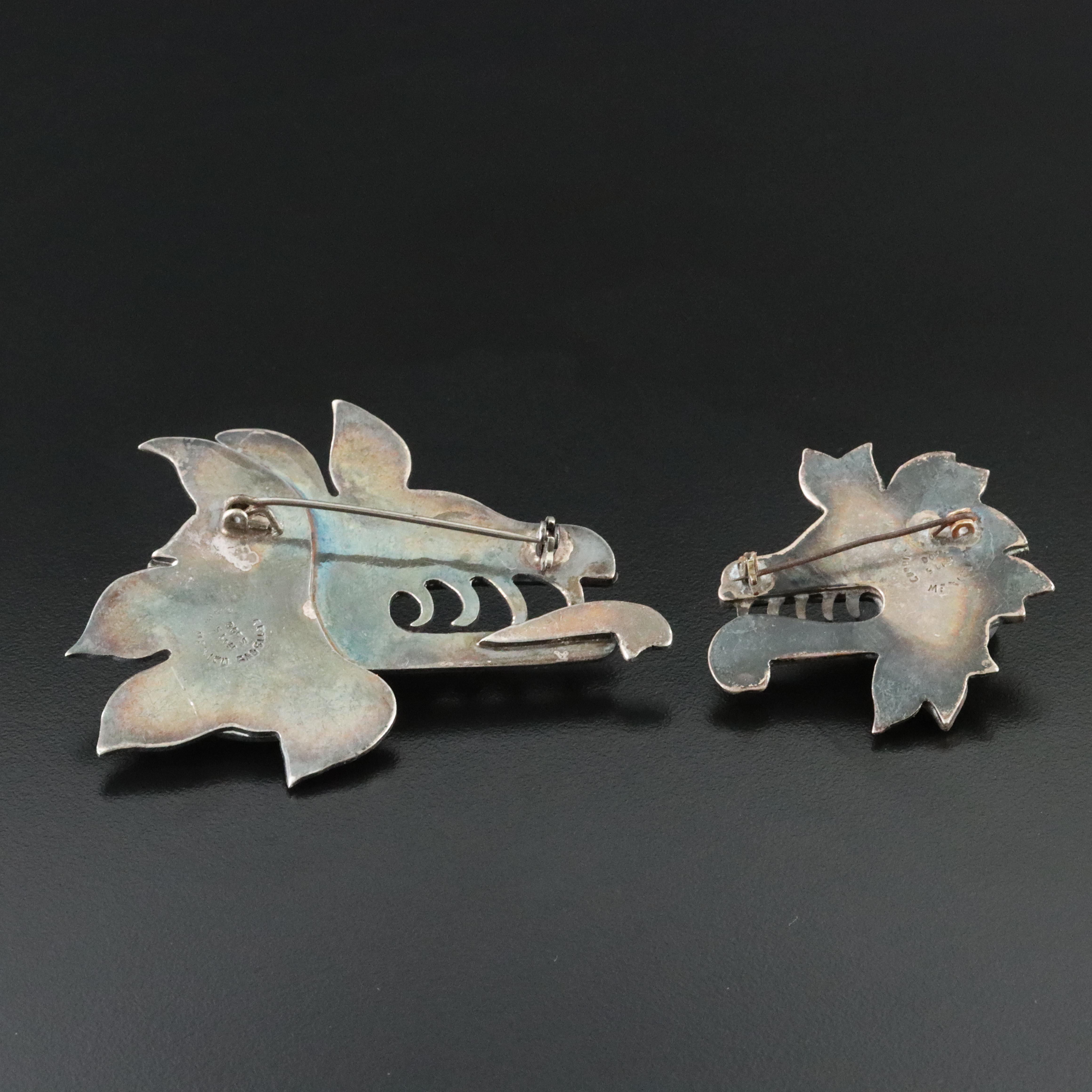 Doris Silver Shop and Corpus Artisans Mexican Sterling Quetzalcoatl Brooches