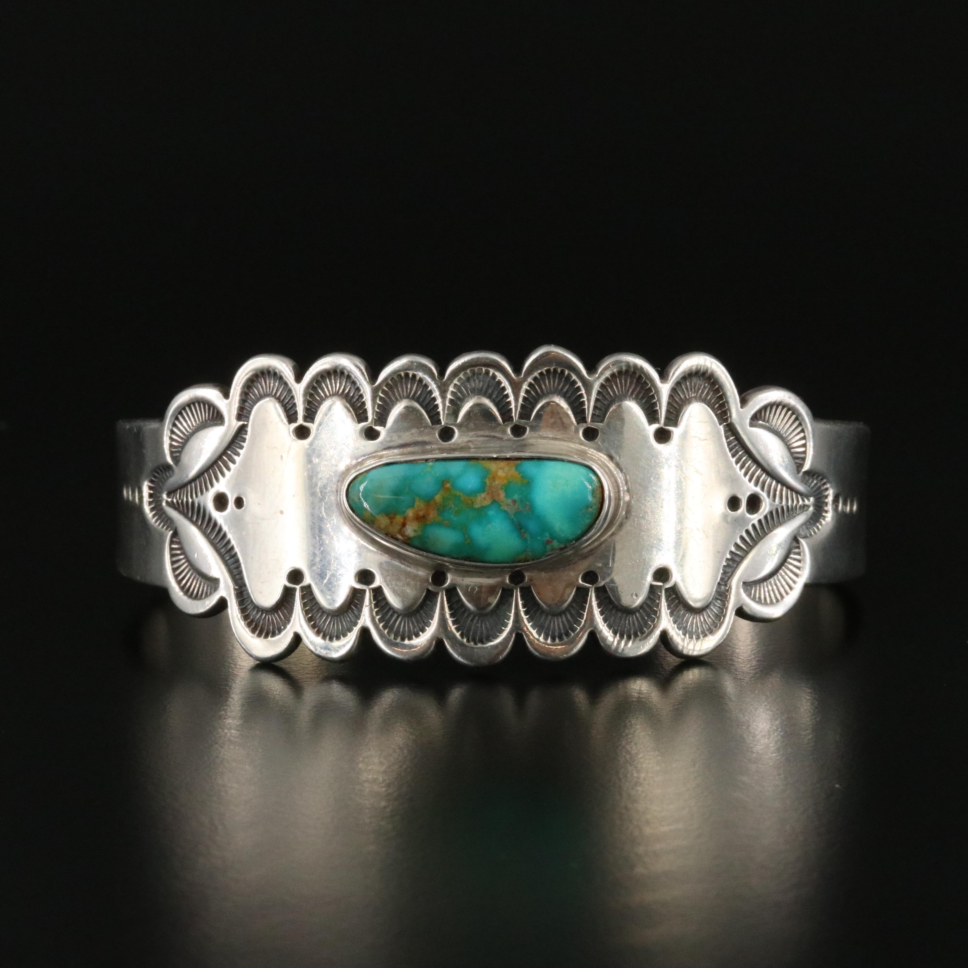 Charlie John Navajo Diné Sterling Stampwork Cuff Bracelet