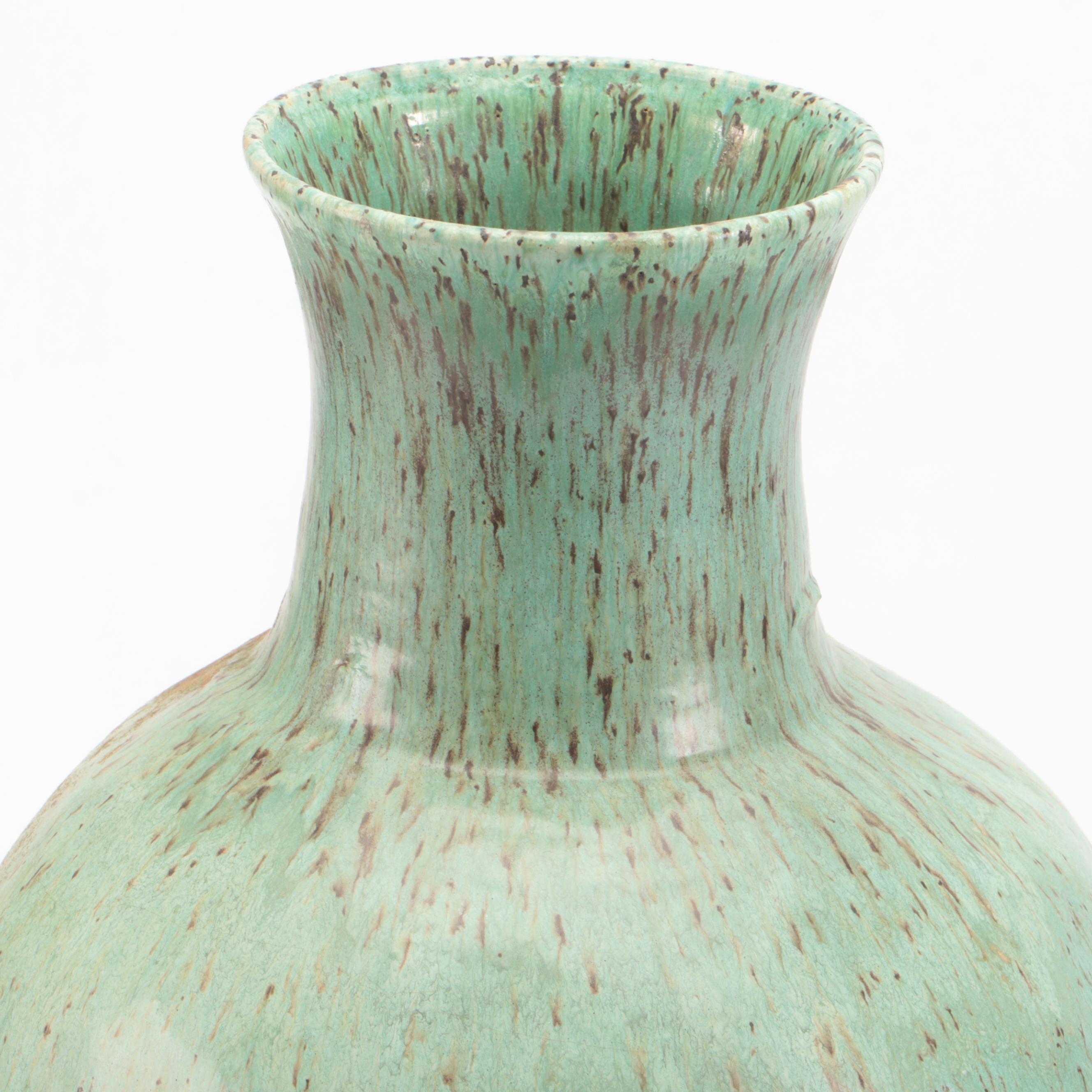 Wolf Speckled Green Glazed Art Pottery Vase