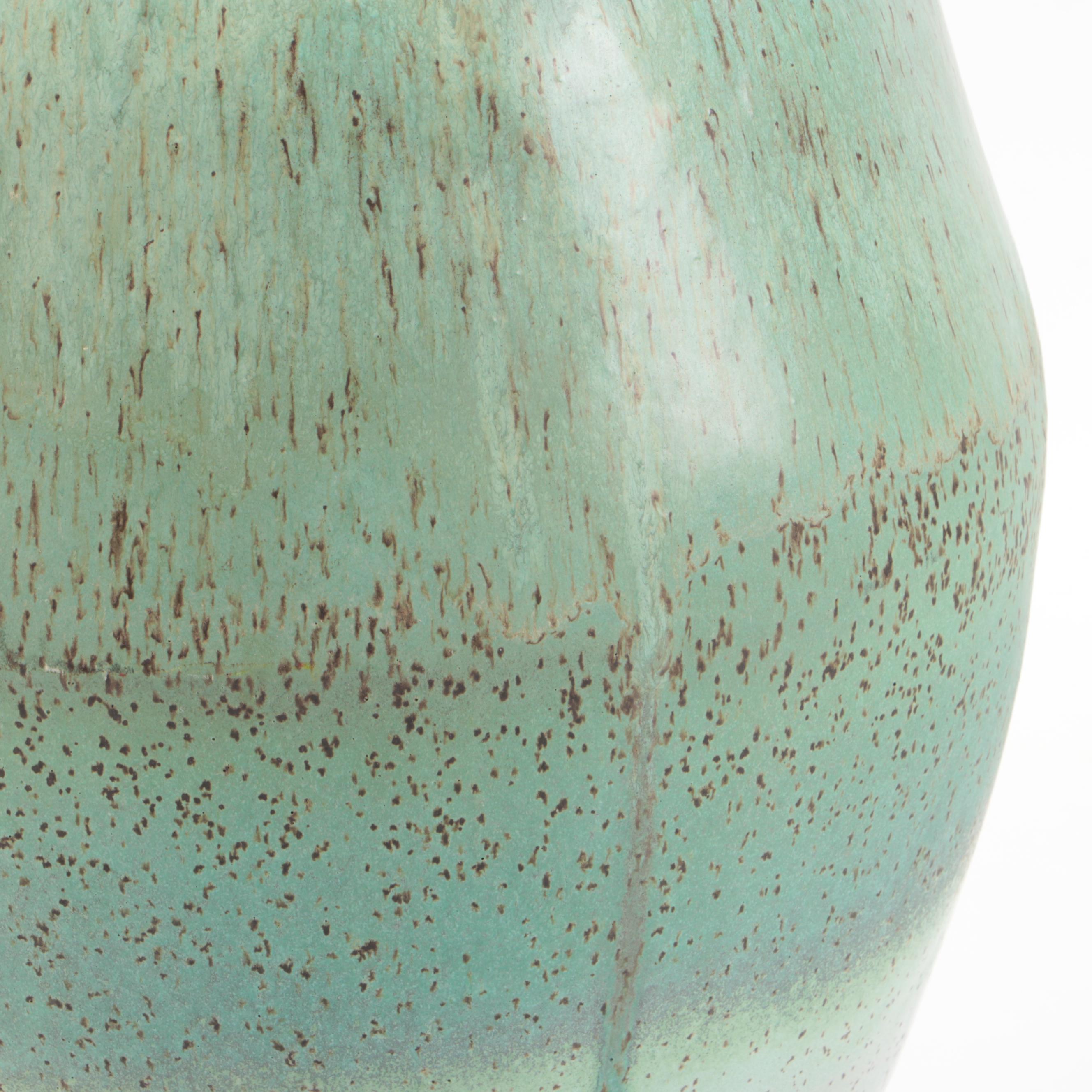 Wolf Speckled Green Glazed Art Pottery Vase