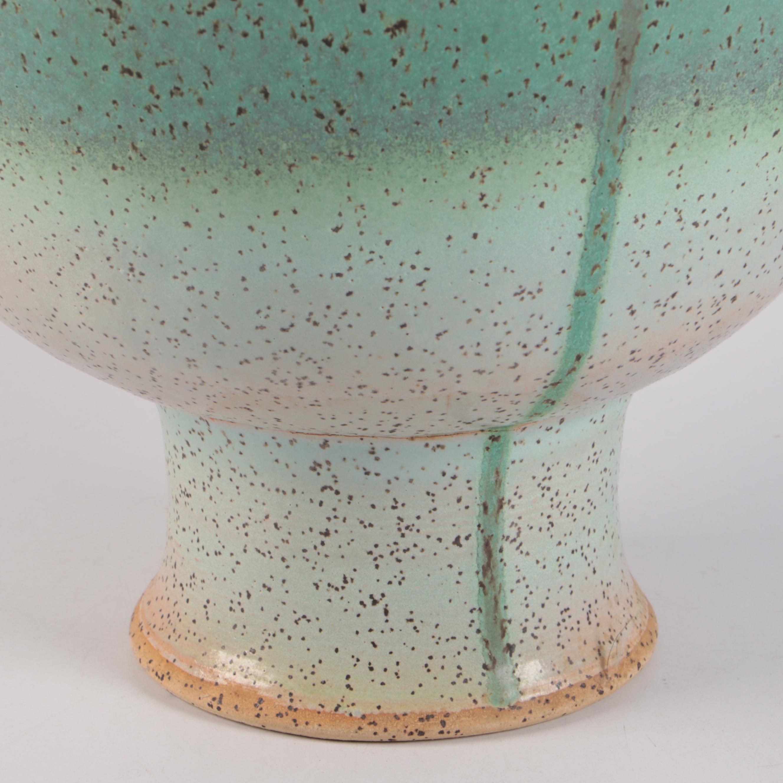 Wolf Speckled Green Glazed Art Pottery Vase