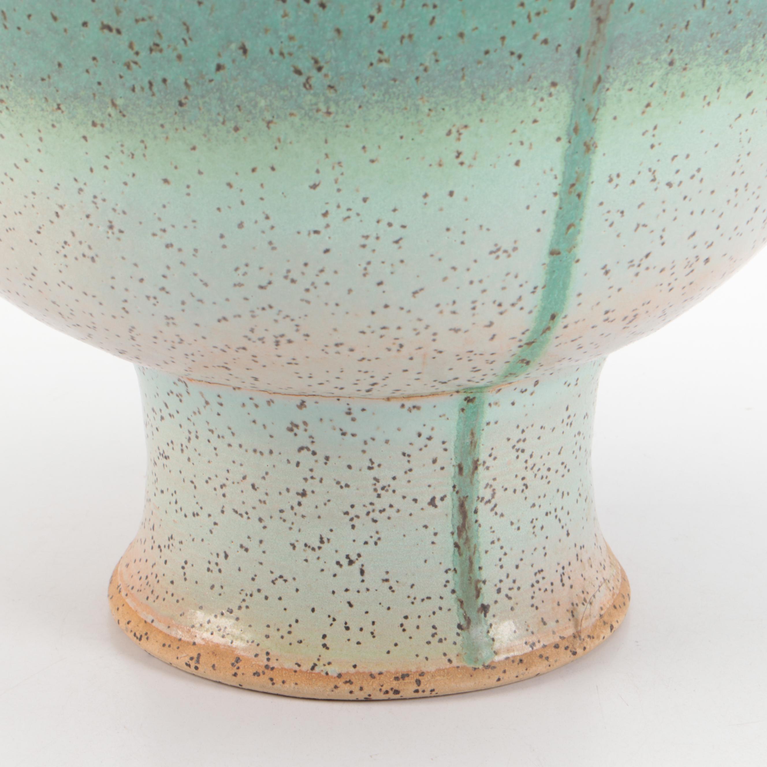 Wolf Speckled Green Glazed Art Pottery Vase