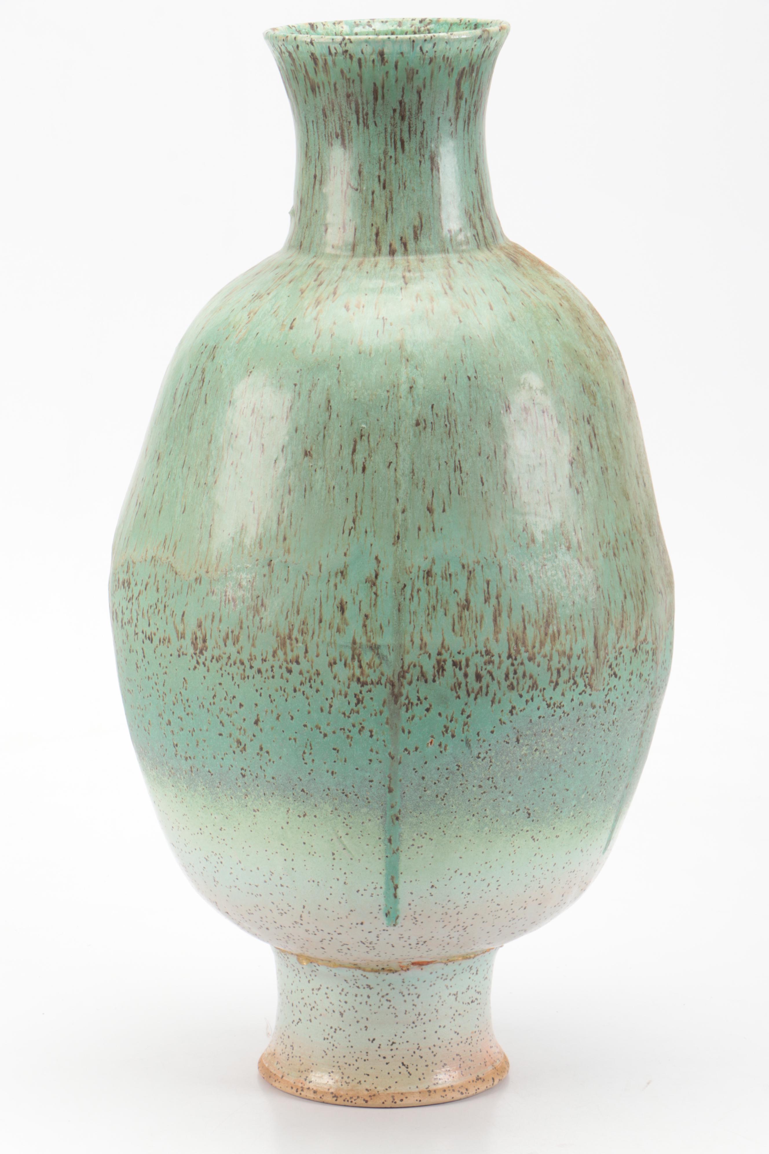 Wolf Speckled Green Glazed Art Pottery Vase