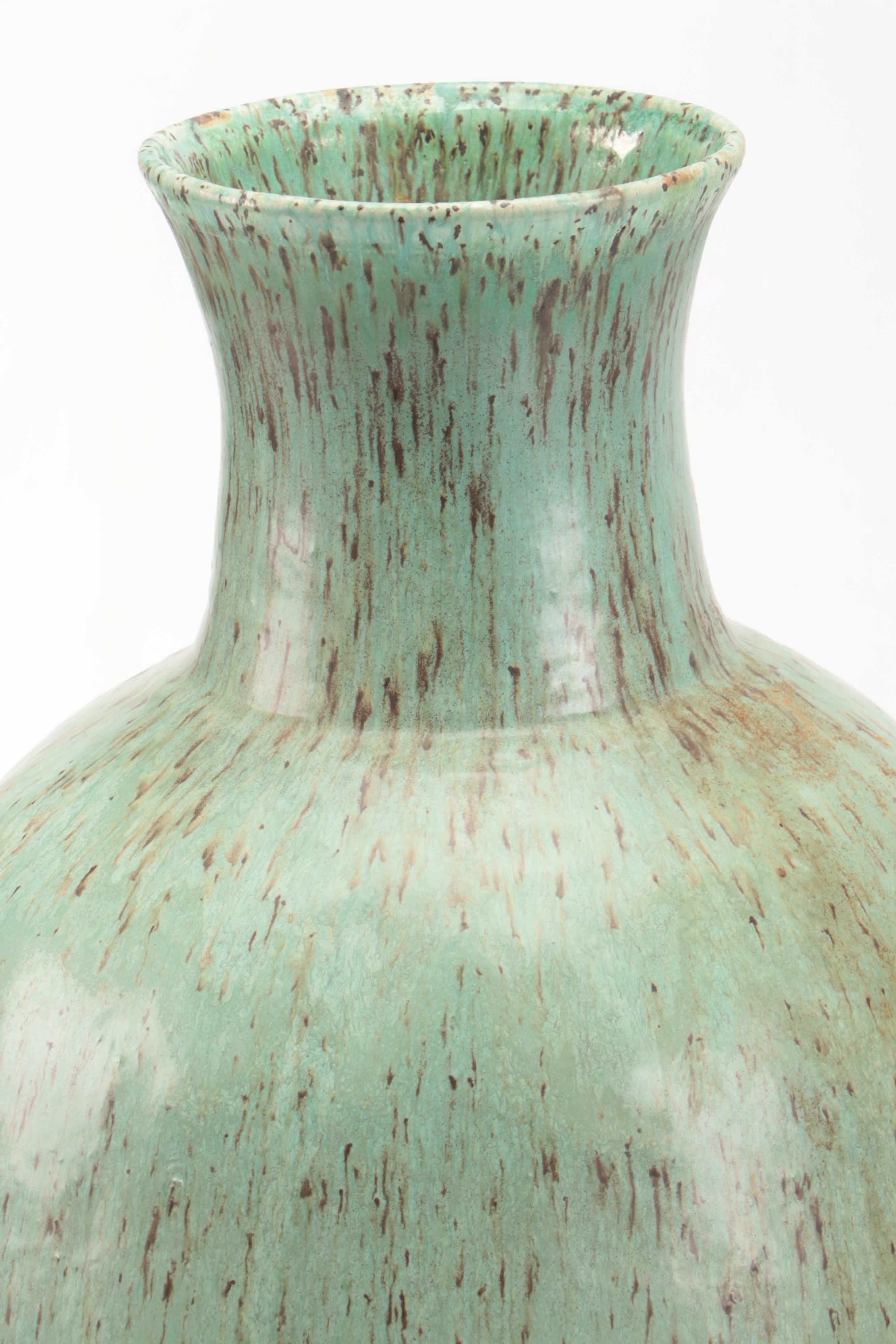 Wolf Speckled Green Glazed Art Pottery Vase