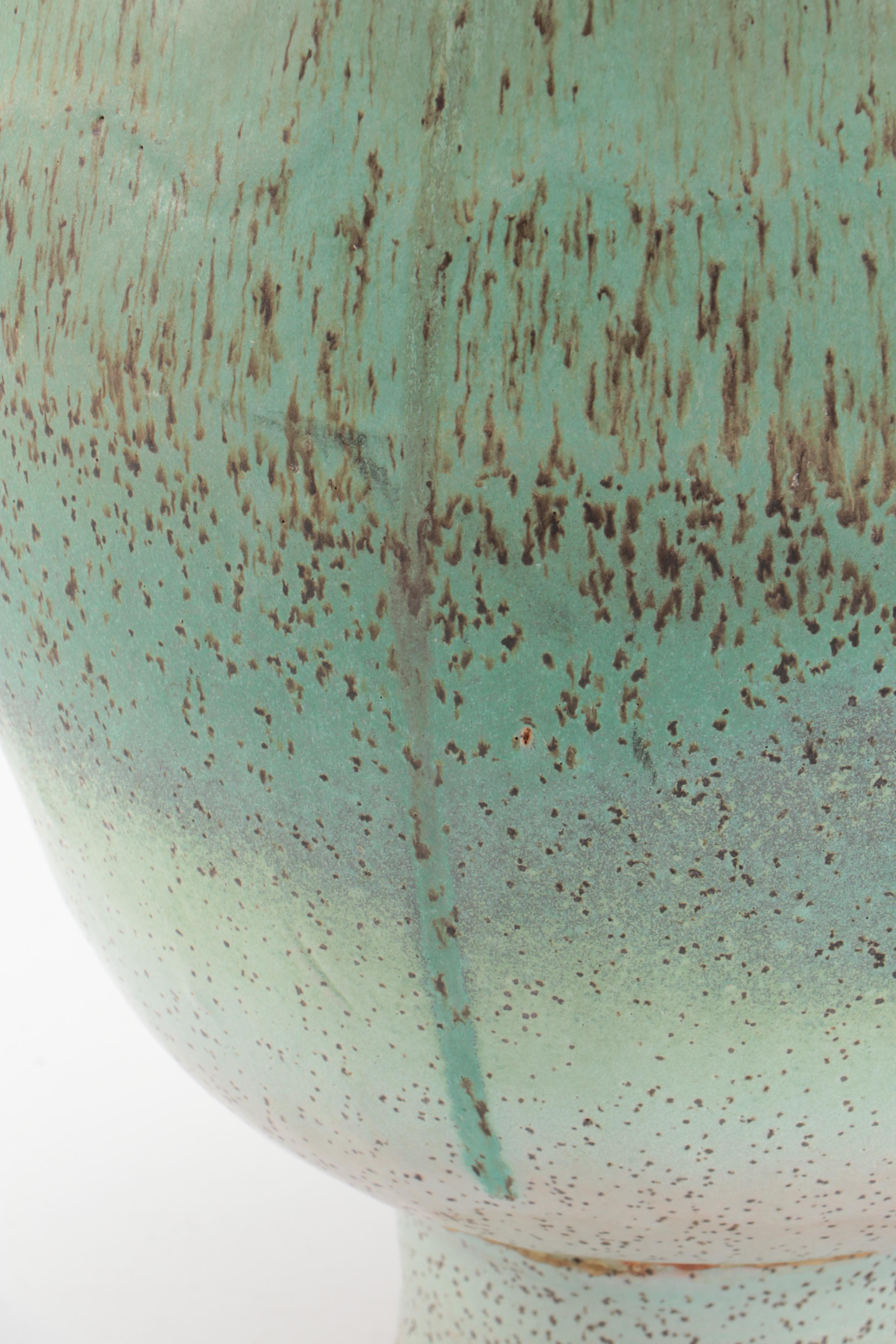 Wolf Speckled Green Glazed Art Pottery Vase