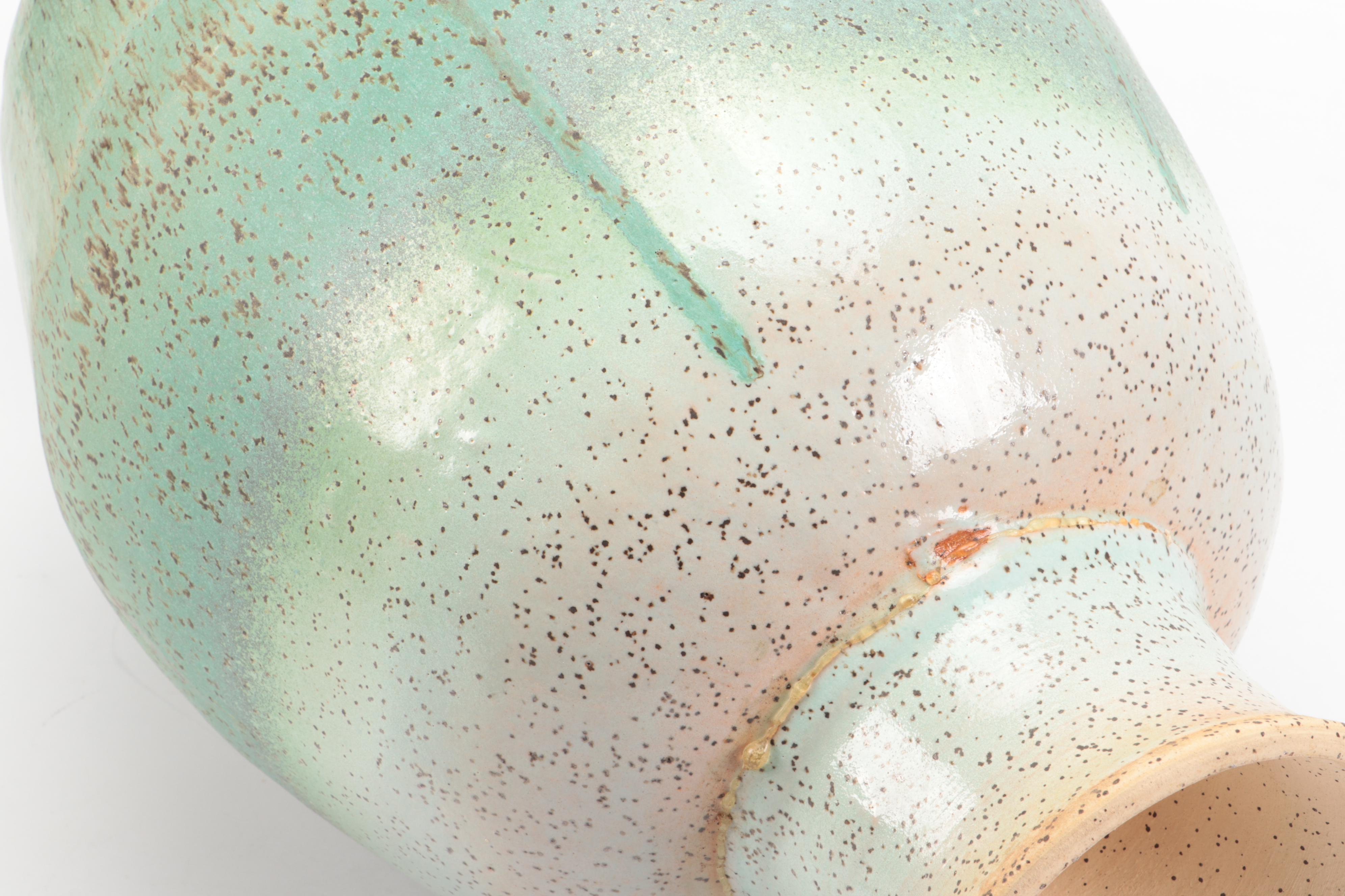 Wolf Speckled Green Glazed Art Pottery Vase