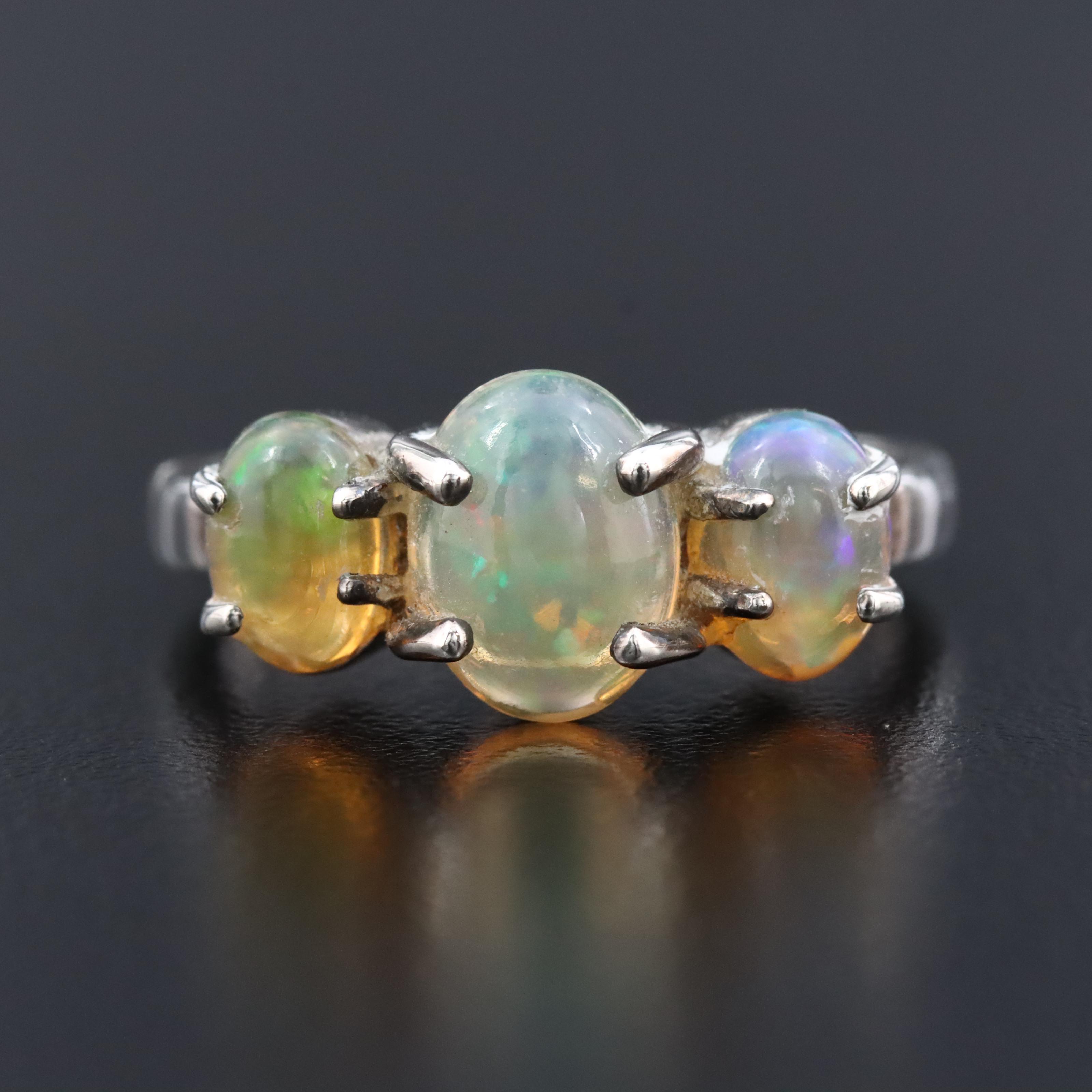 Sterling Opal Three Stone Ring