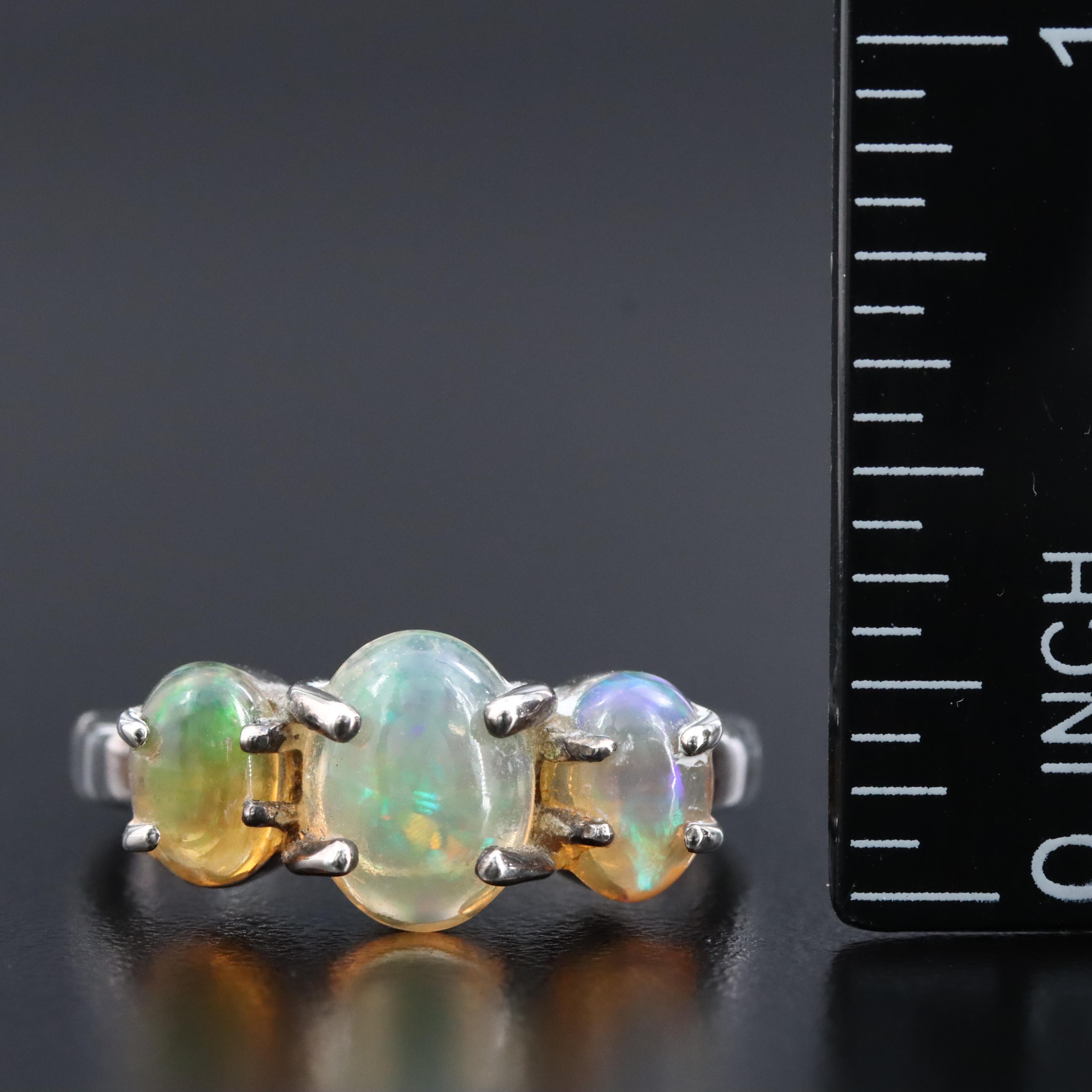 Sterling Opal Three Stone Ring