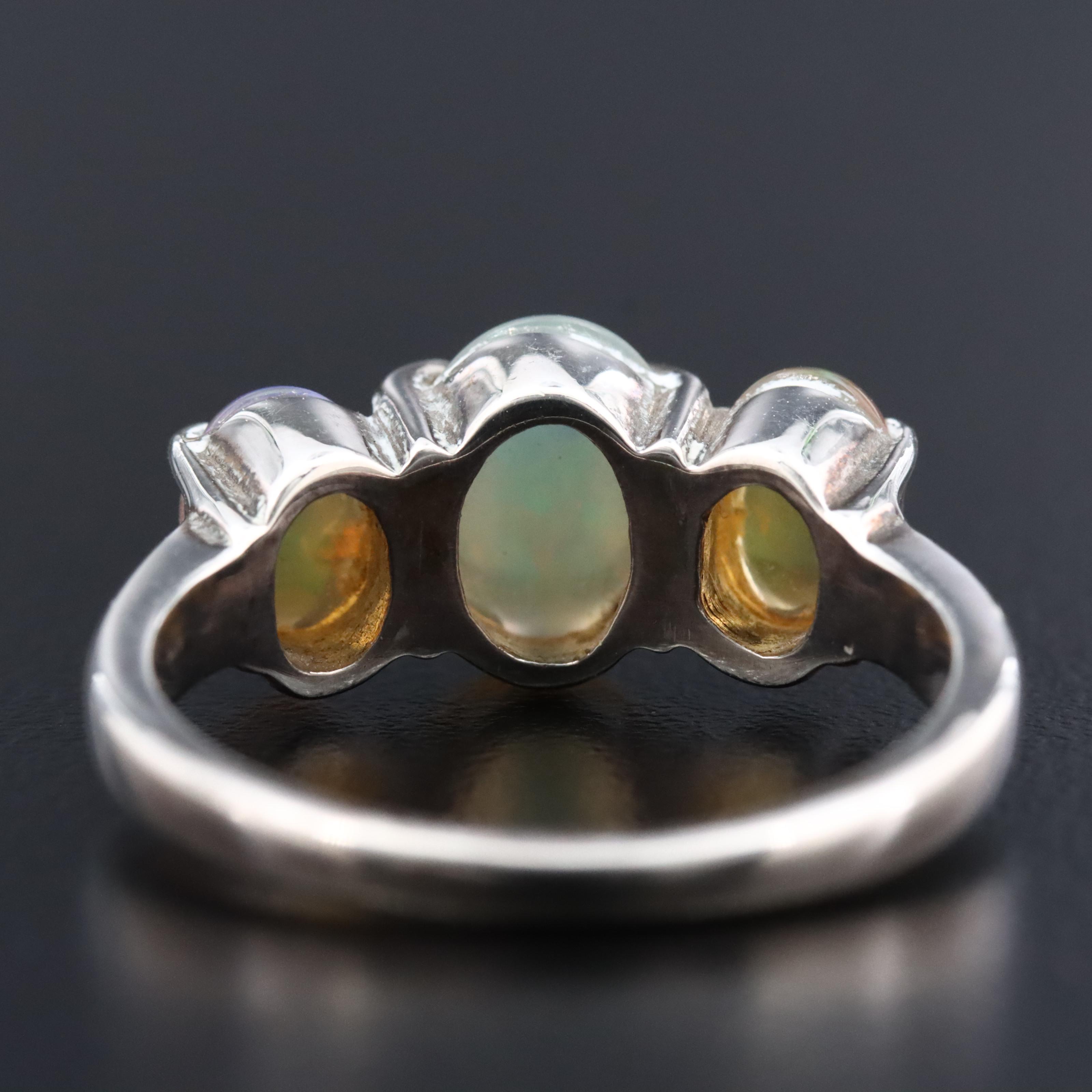 Sterling Opal Three Stone Ring