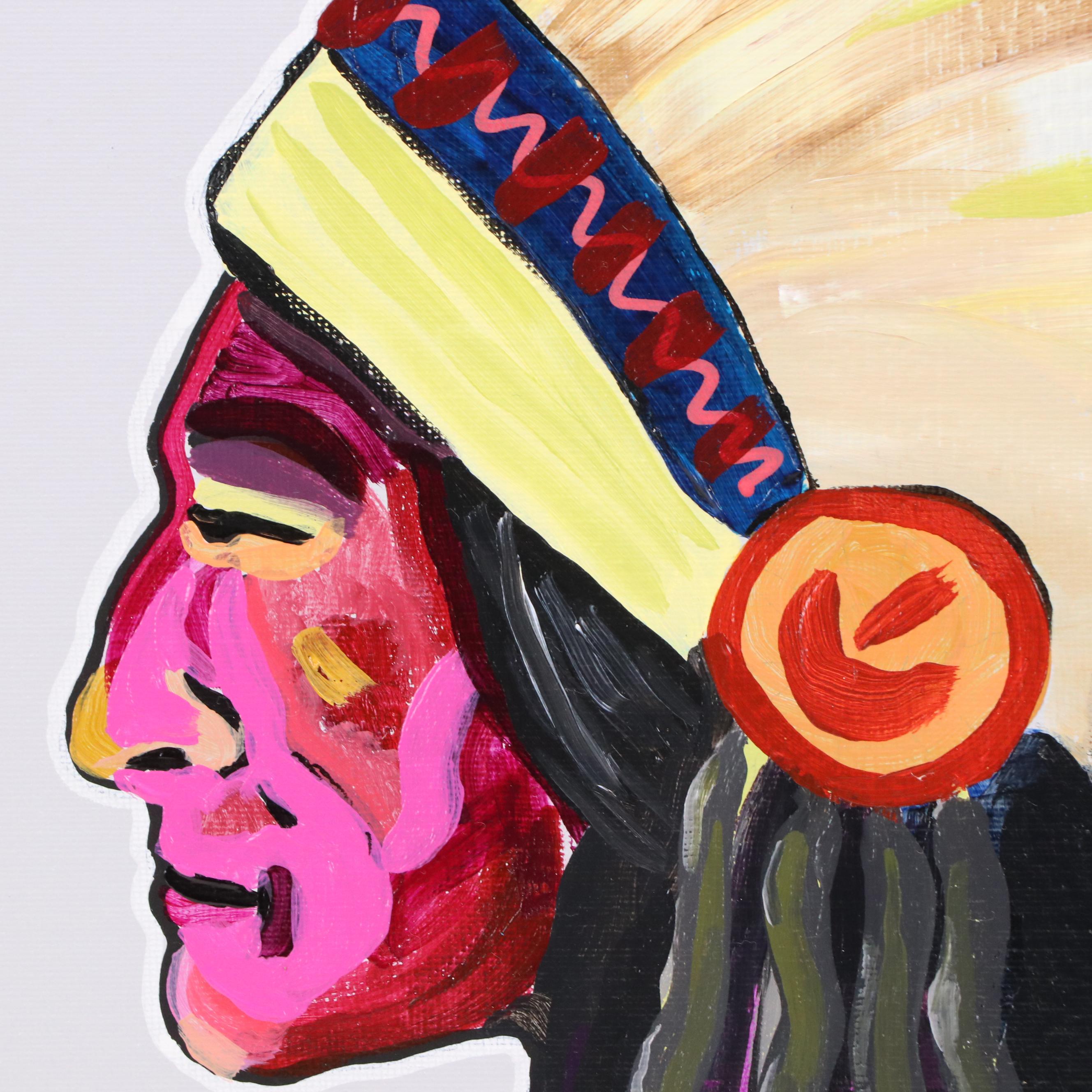 Joshua Ramsey Stylized Acrylic Portrait of a Native American "Ancestors #8"