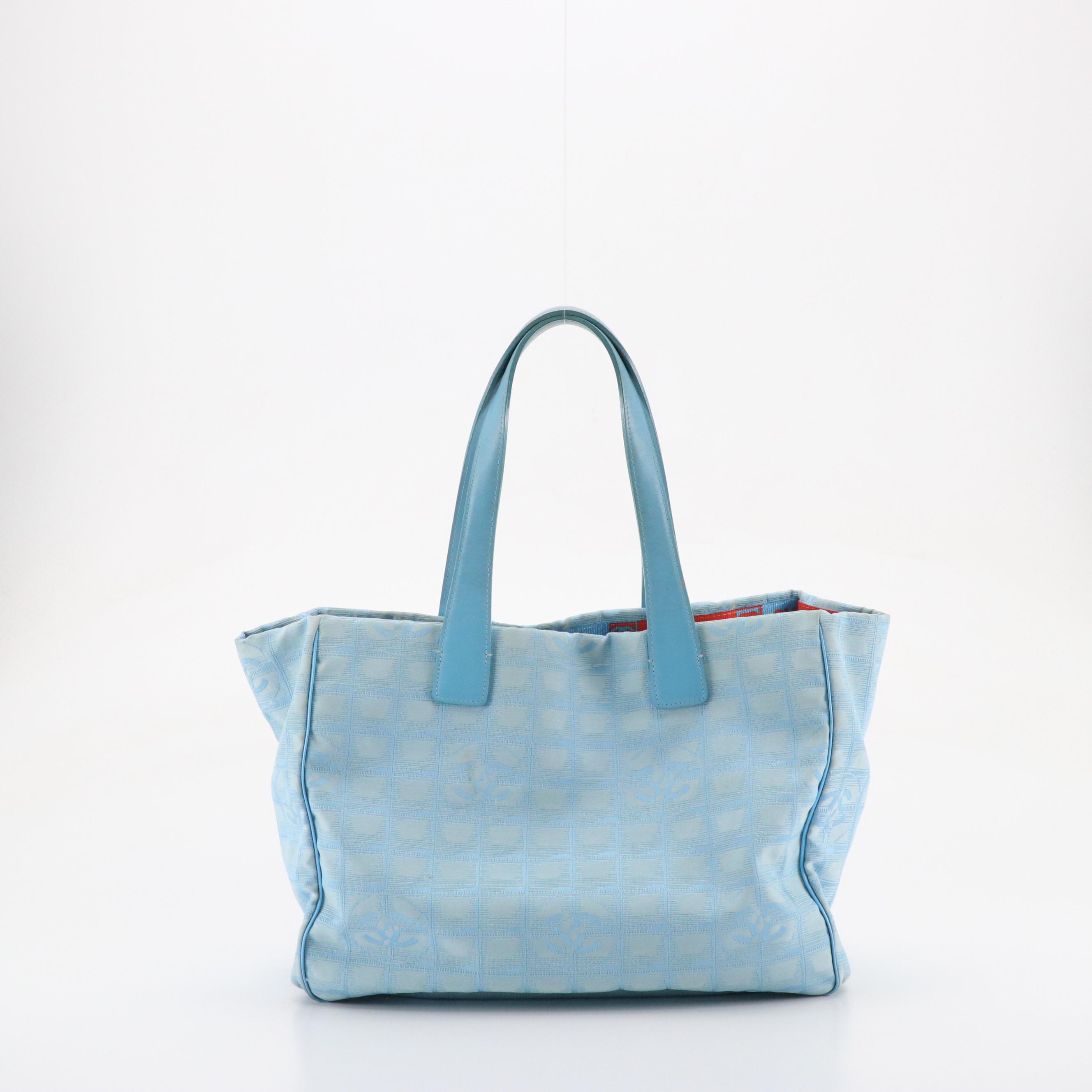 Chanel Travel Ligne Tote in Blue Nylon Jacquard CC Canvas and Leather