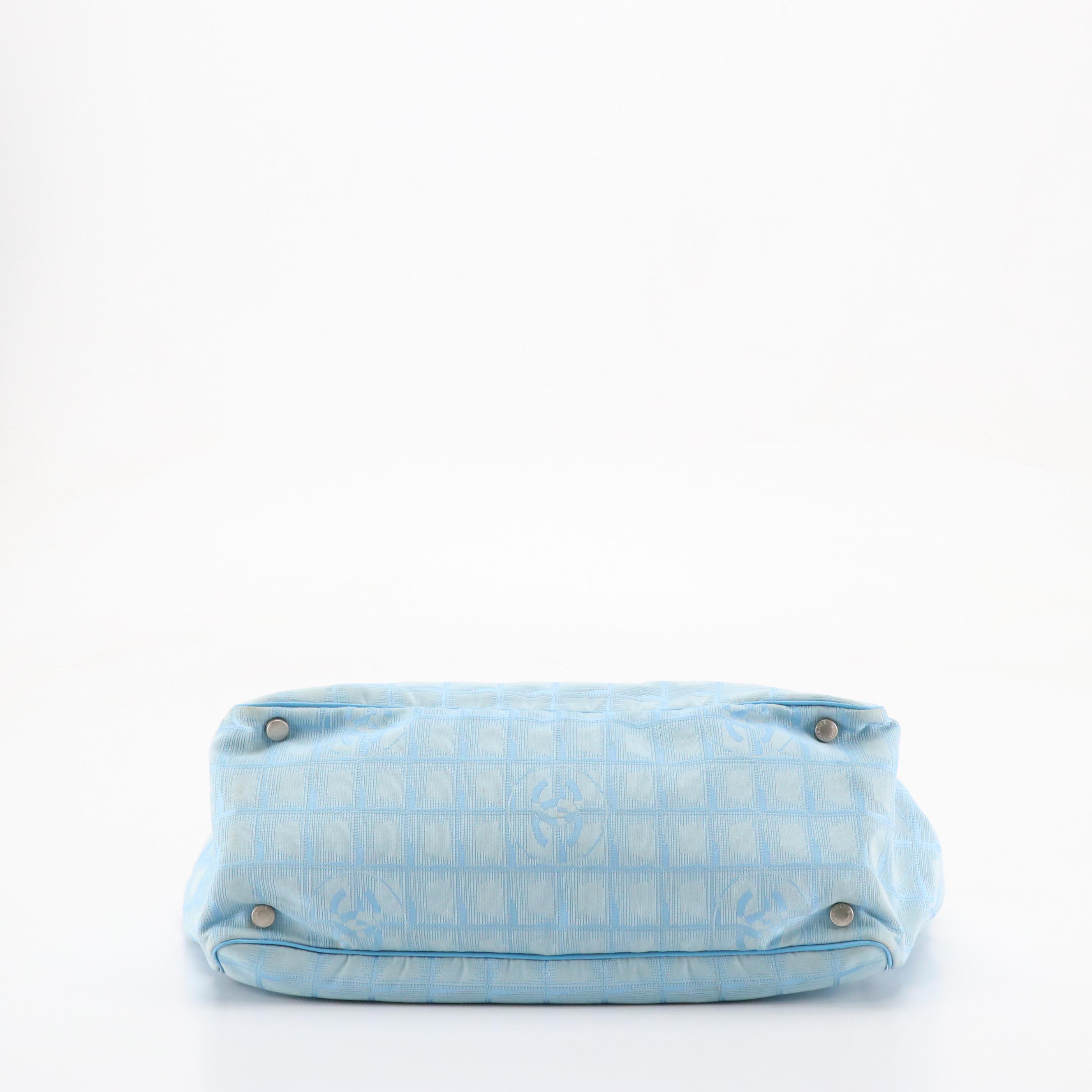 Chanel Travel Ligne Tote in Blue Nylon Jacquard CC Canvas and Leather