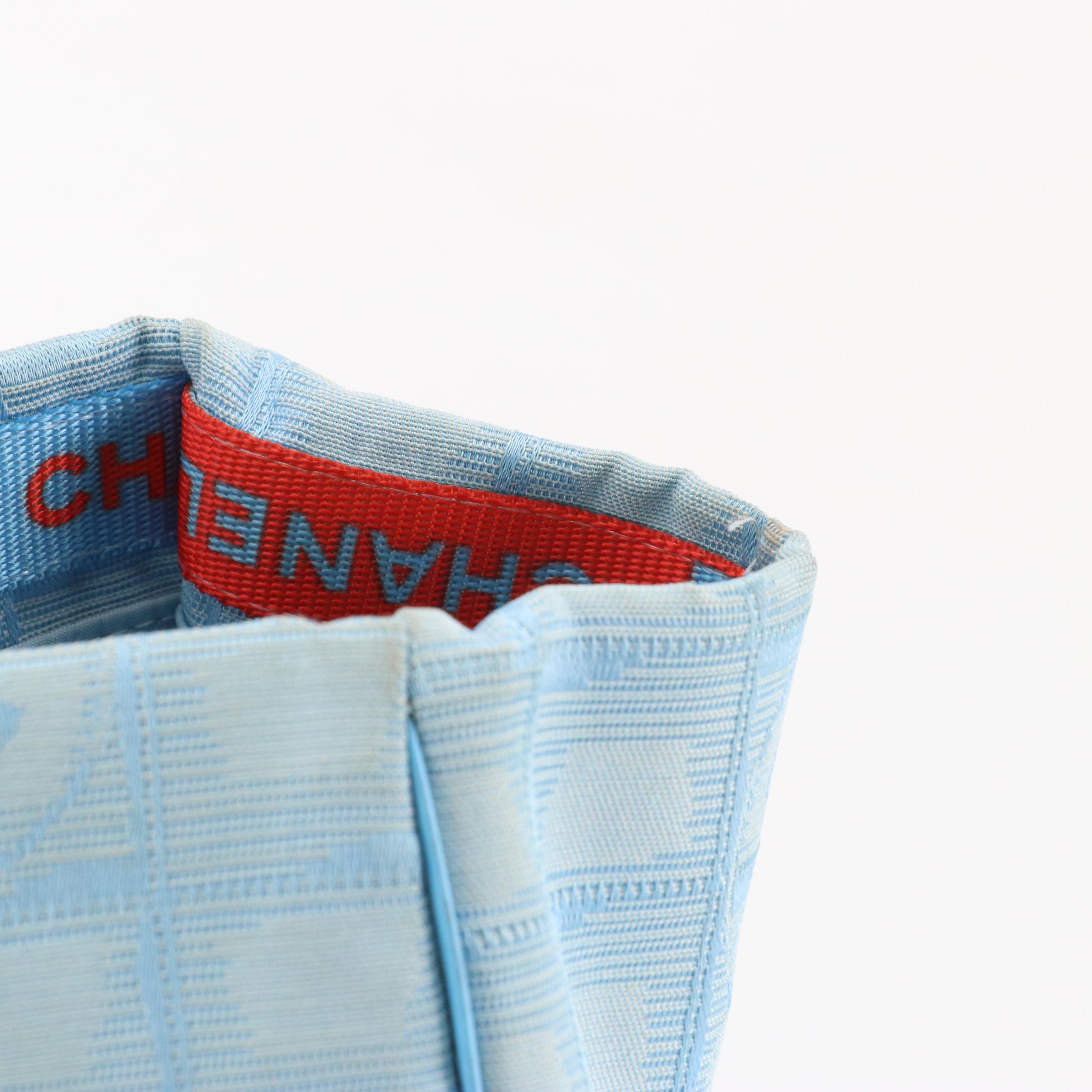 Chanel Travel Ligne Tote in Blue Nylon Jacquard CC Canvas and Leather