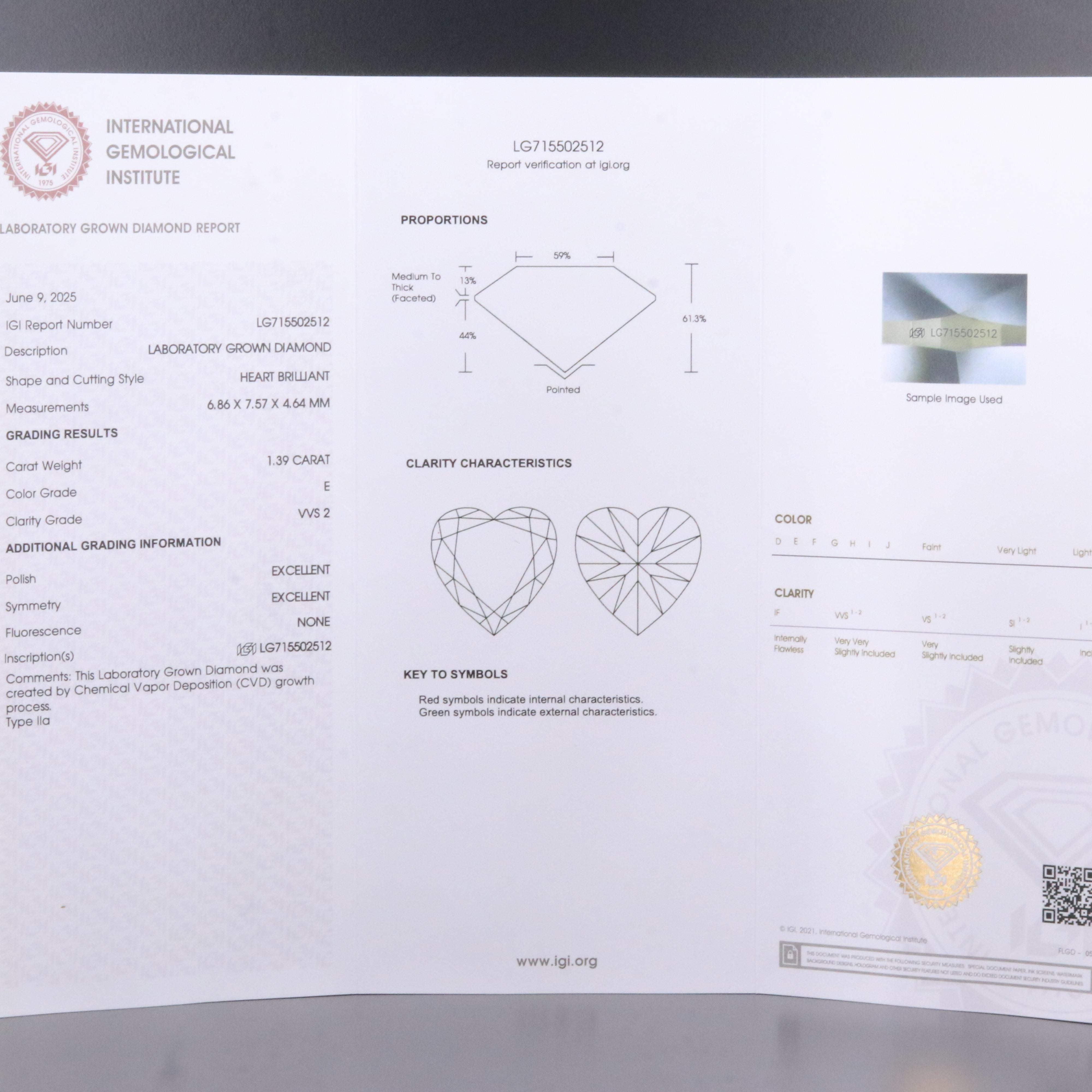 Loose 1.39 CT Lab Grown Diamond with IGI Report