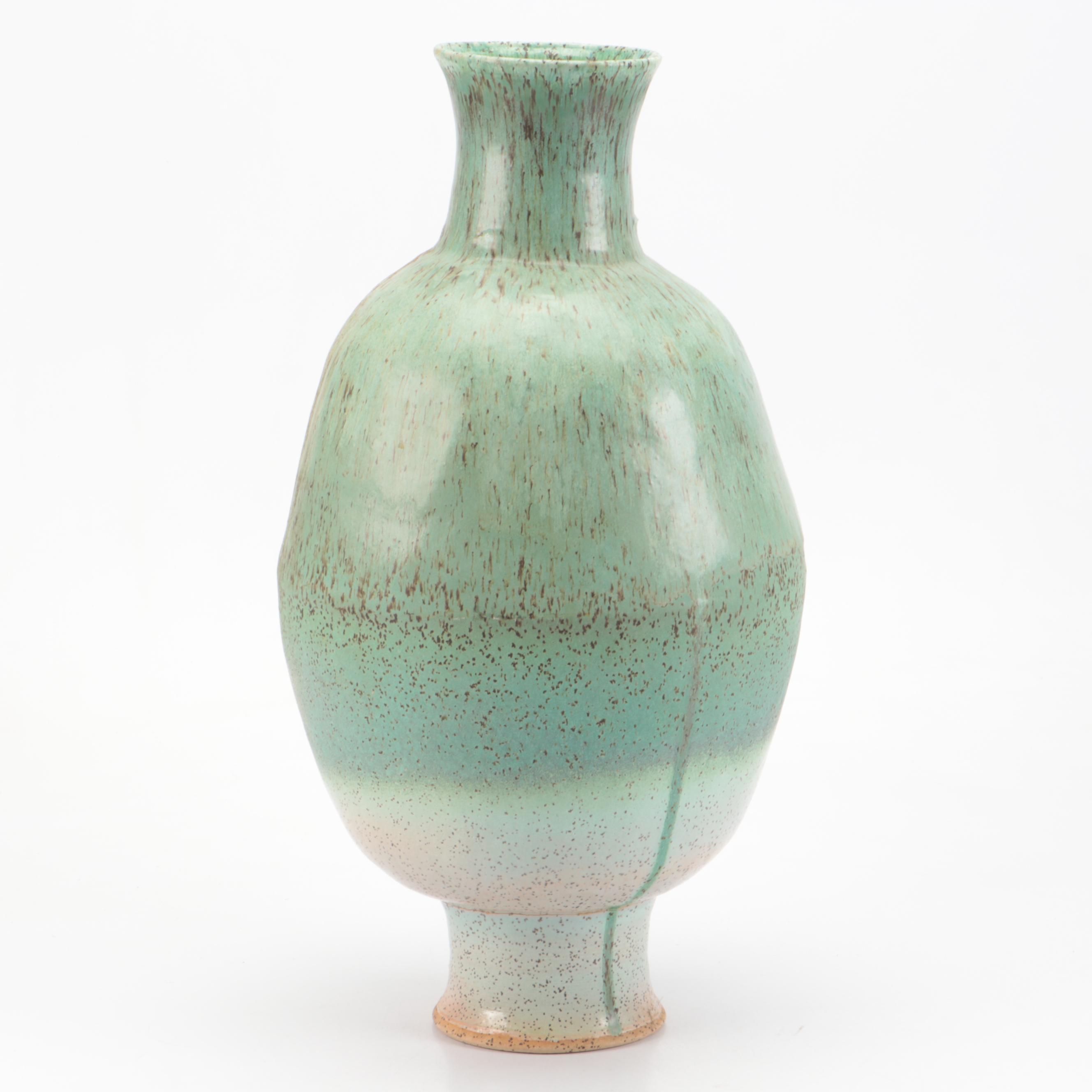 Wolf Speckled Green Glazed Art Pottery Vase