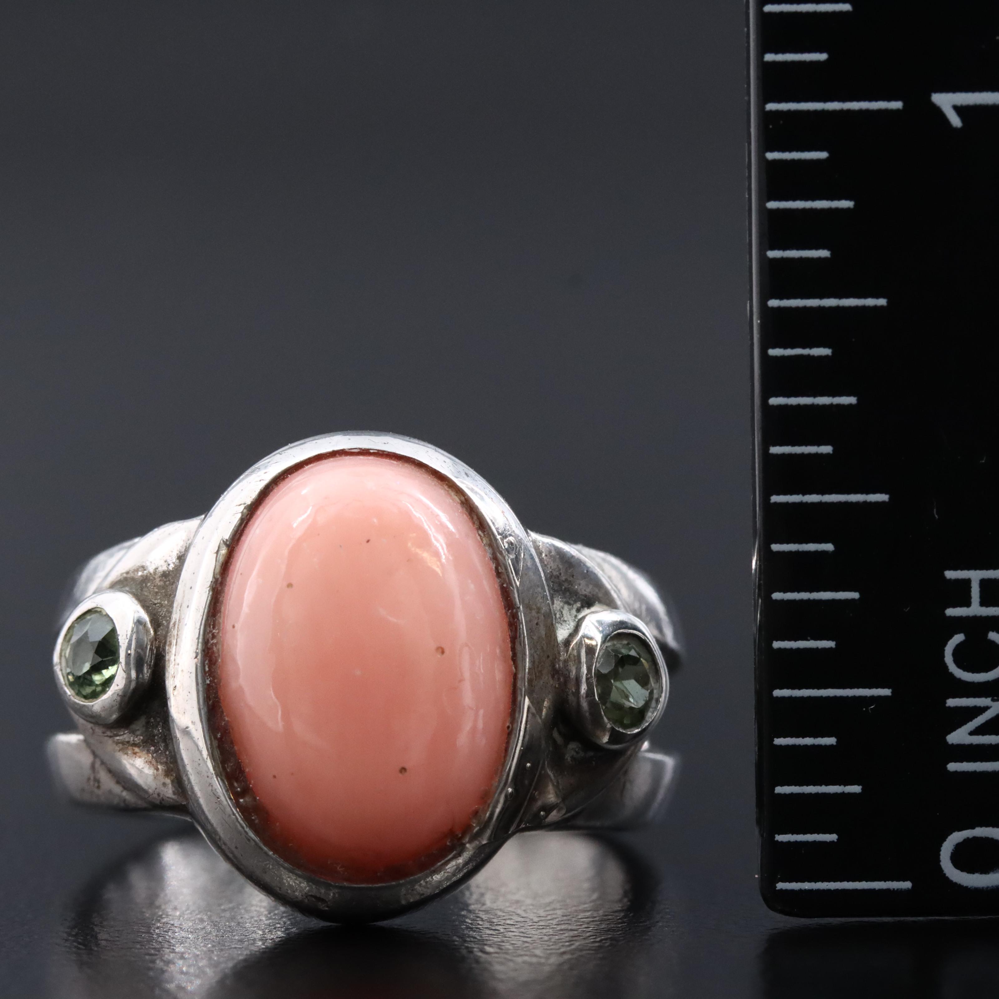 Sterling Coral and Sapphire Open Shank Ring