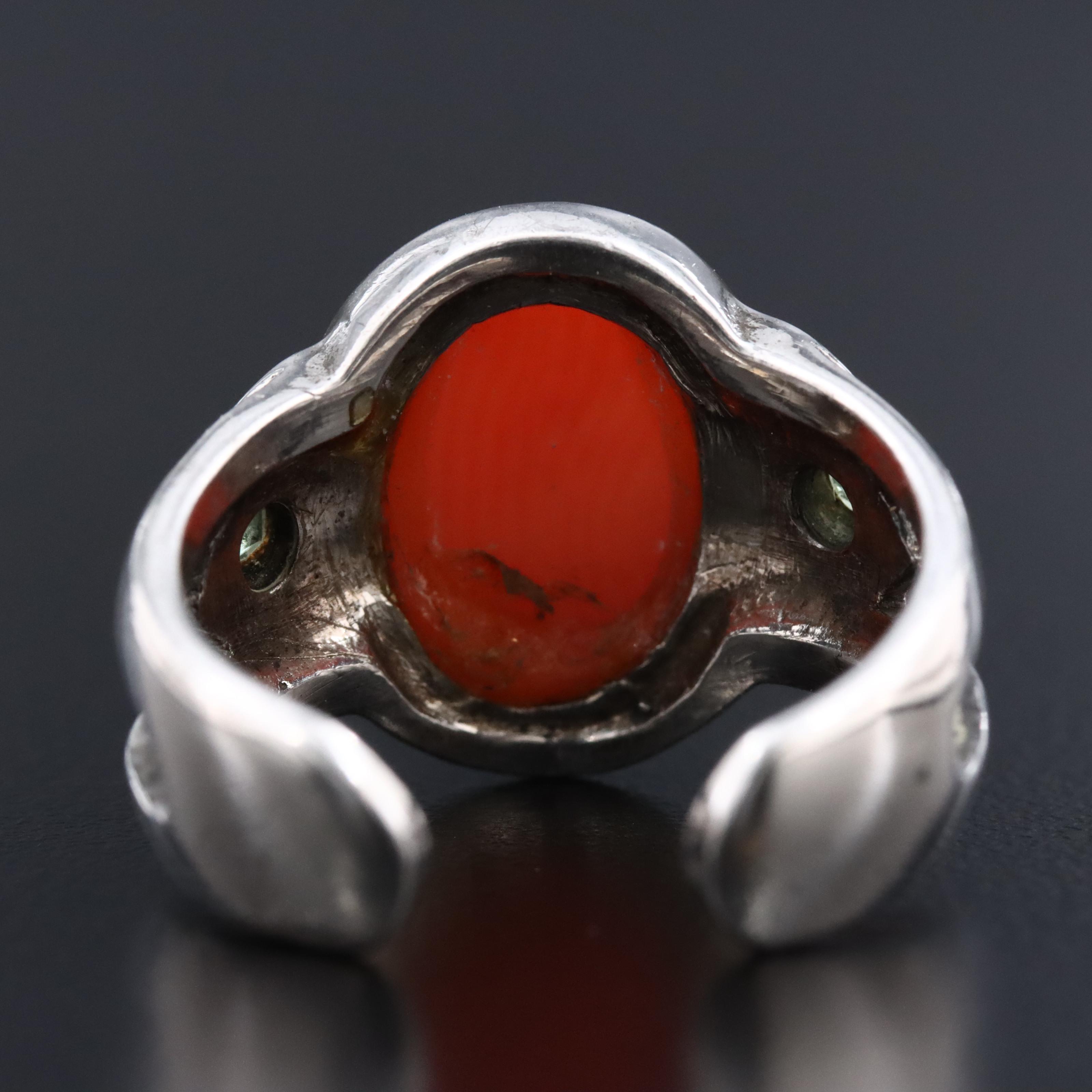 Sterling Coral and Sapphire Open Shank Ring