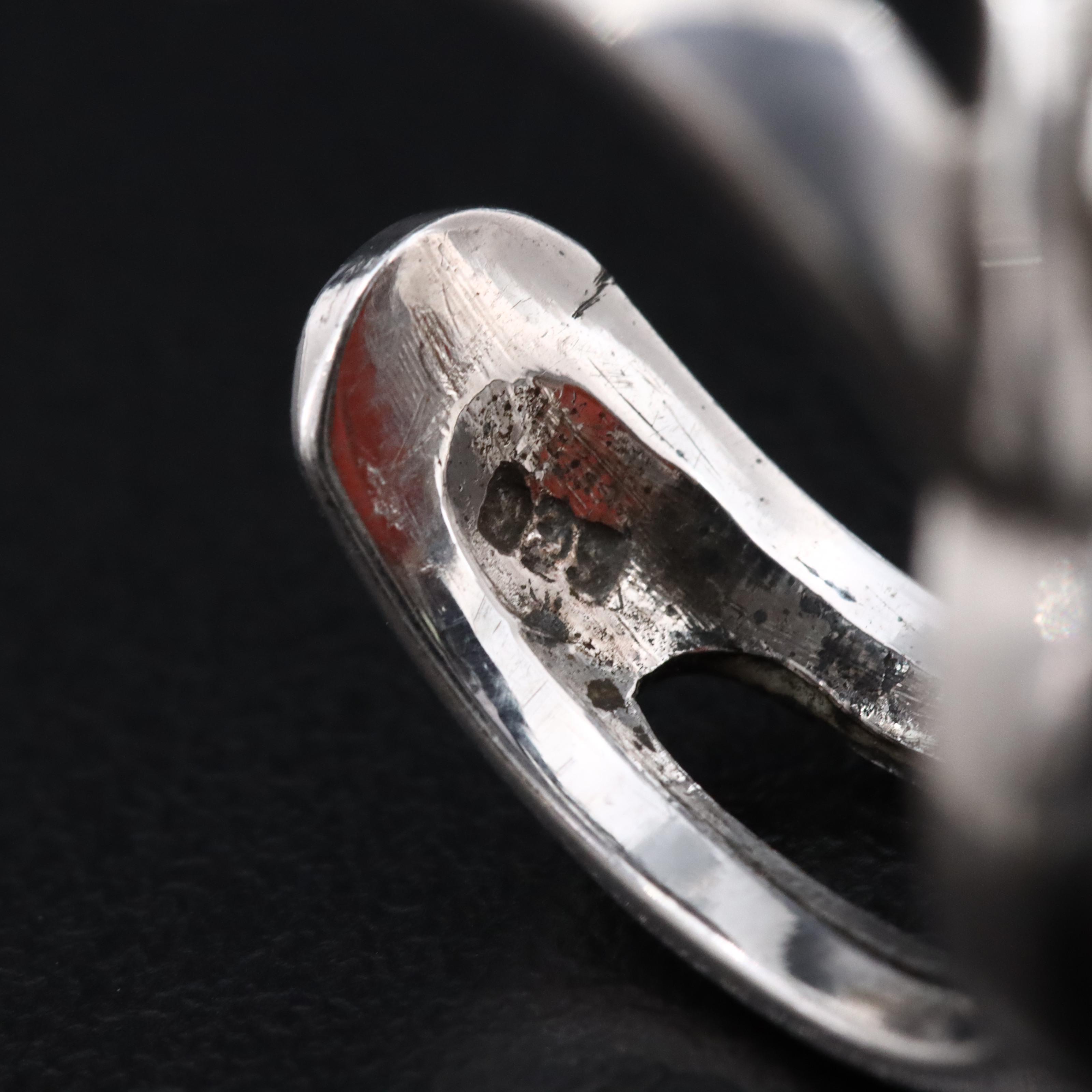 Sterling Coral and Sapphire Open Shank Ring