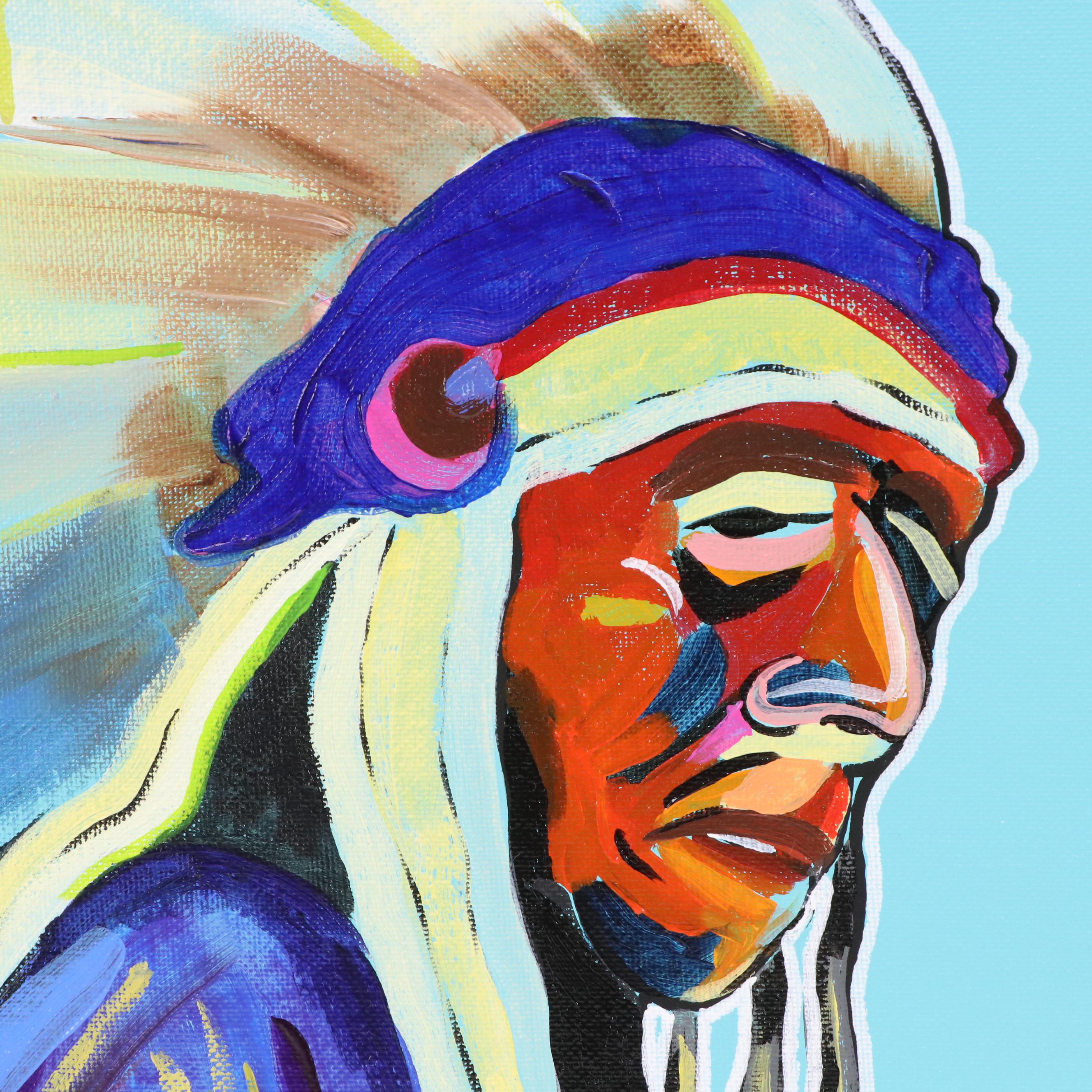 Joshua Ramsey Stylized Acrylic Portrait of a Native American "Ancestors #7"