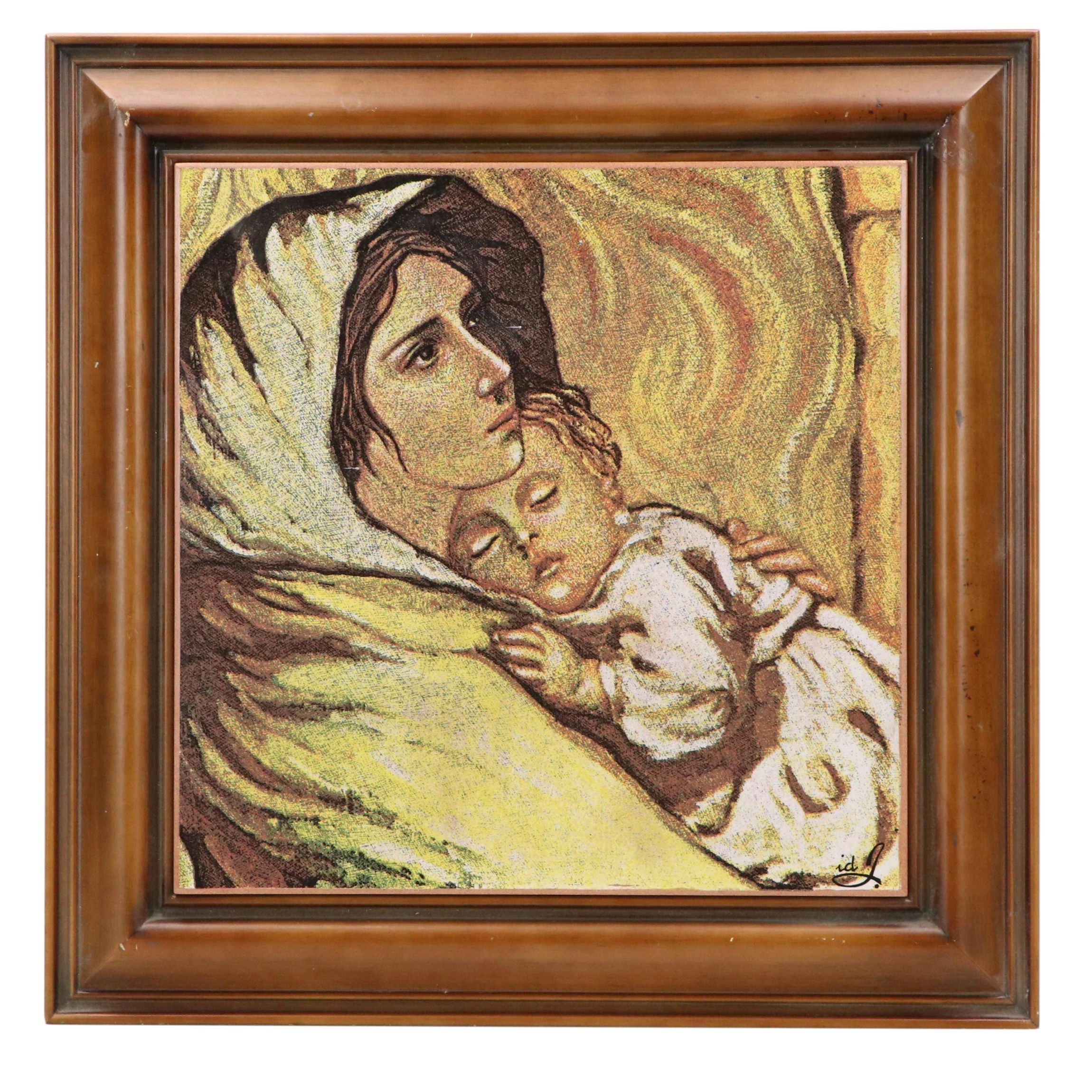 Italian Terracotta Plaque of Madonna and Child