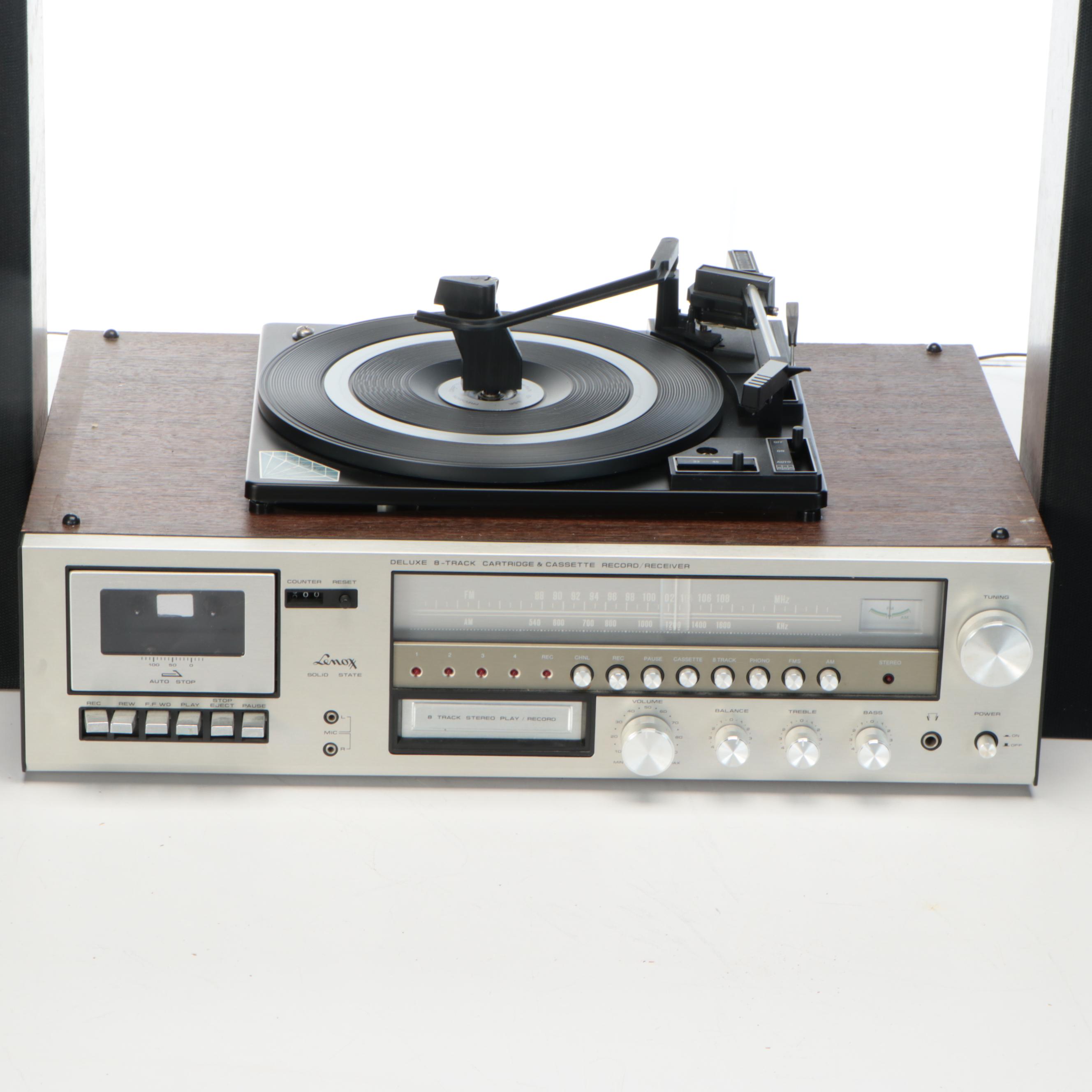 Lenoxx Casette and Record Player with Walnut Veneer Floor Speakers