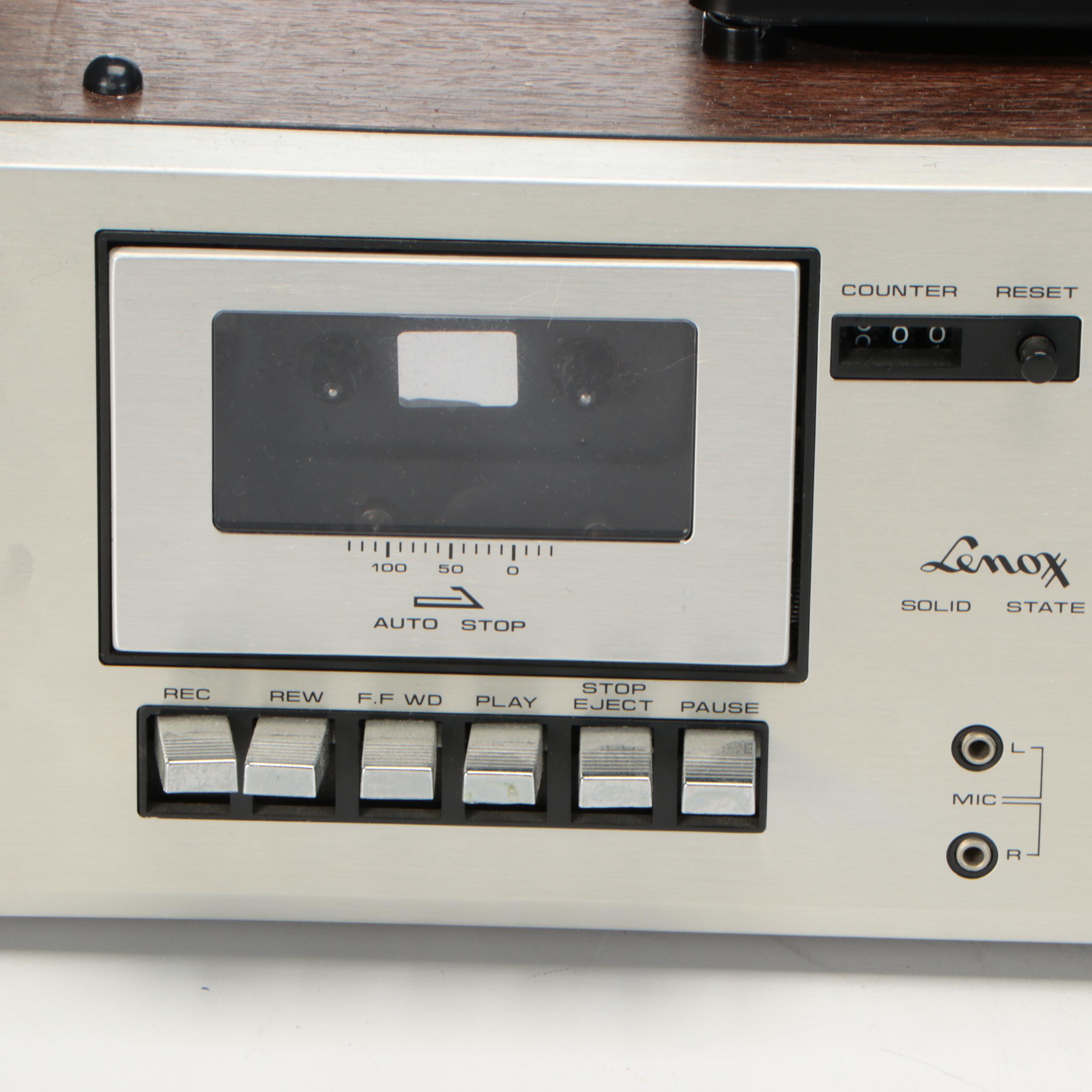 Lenoxx Casette and Record Player with Walnut Veneer Floor Speakers