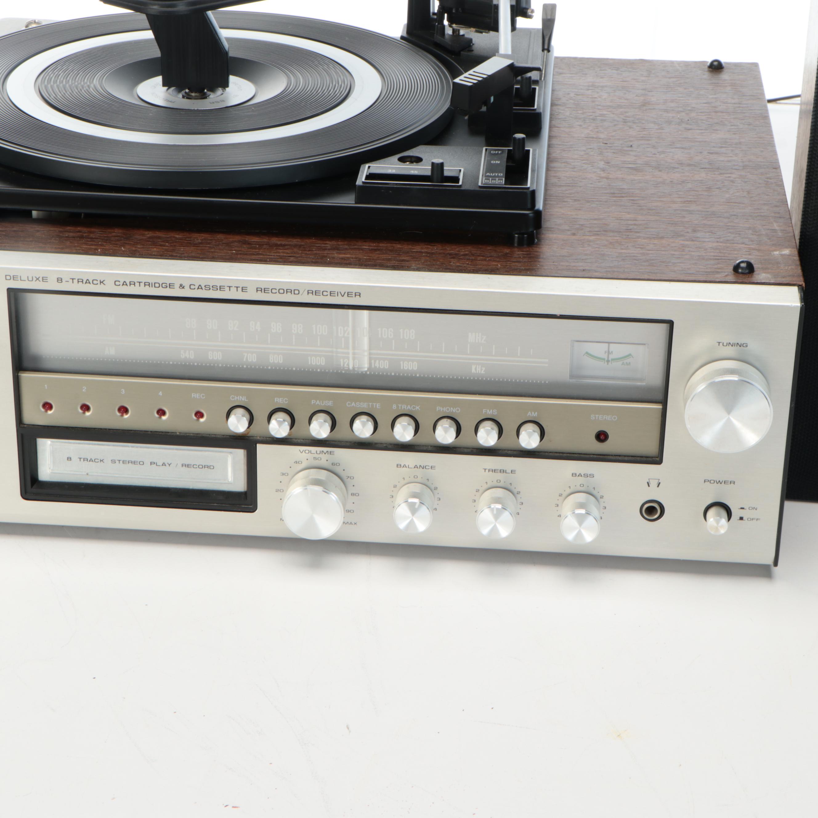Lenoxx Casette and Record Player with Walnut Veneer Floor Speakers