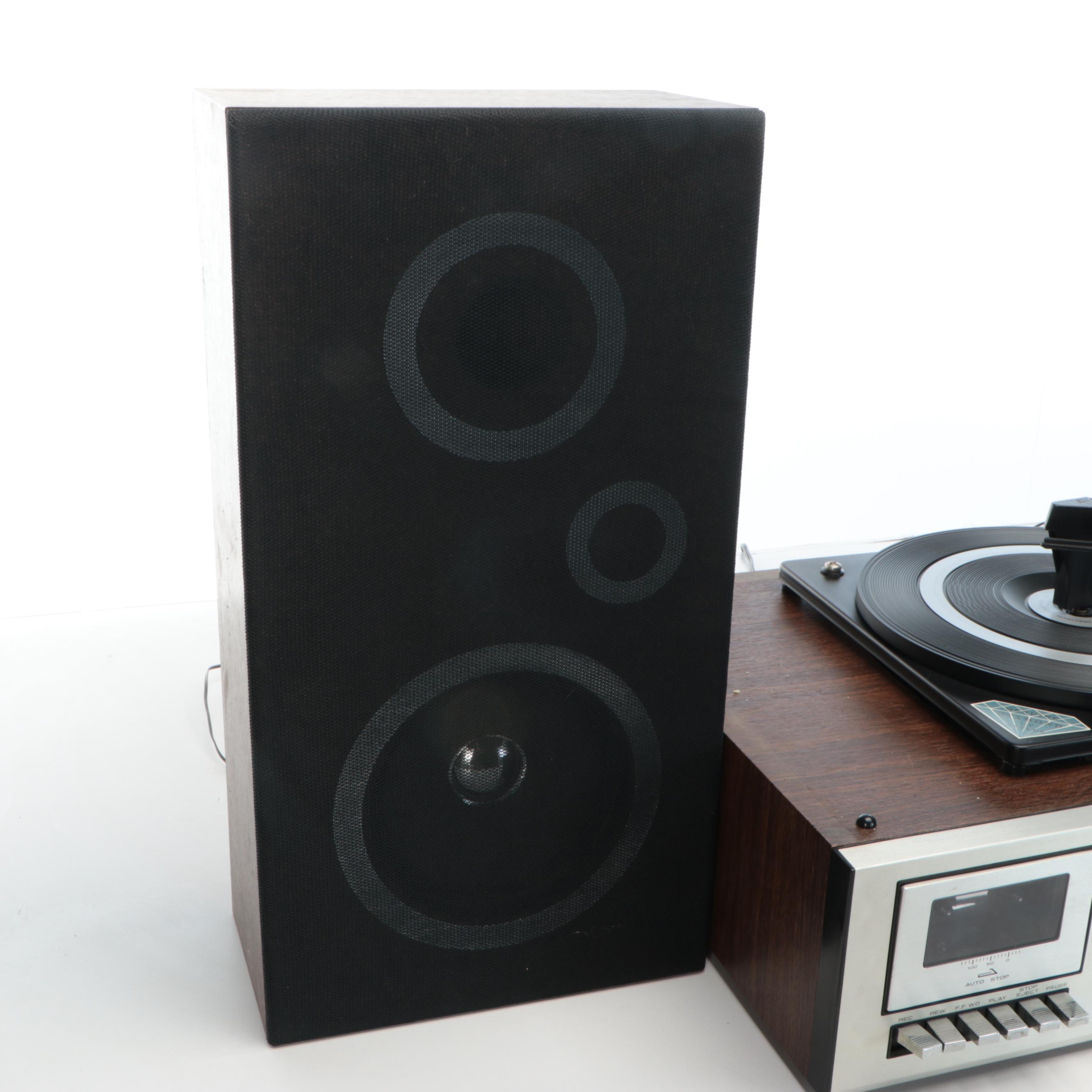 Lenoxx Casette and Record Player with Walnut Veneer Floor Speakers