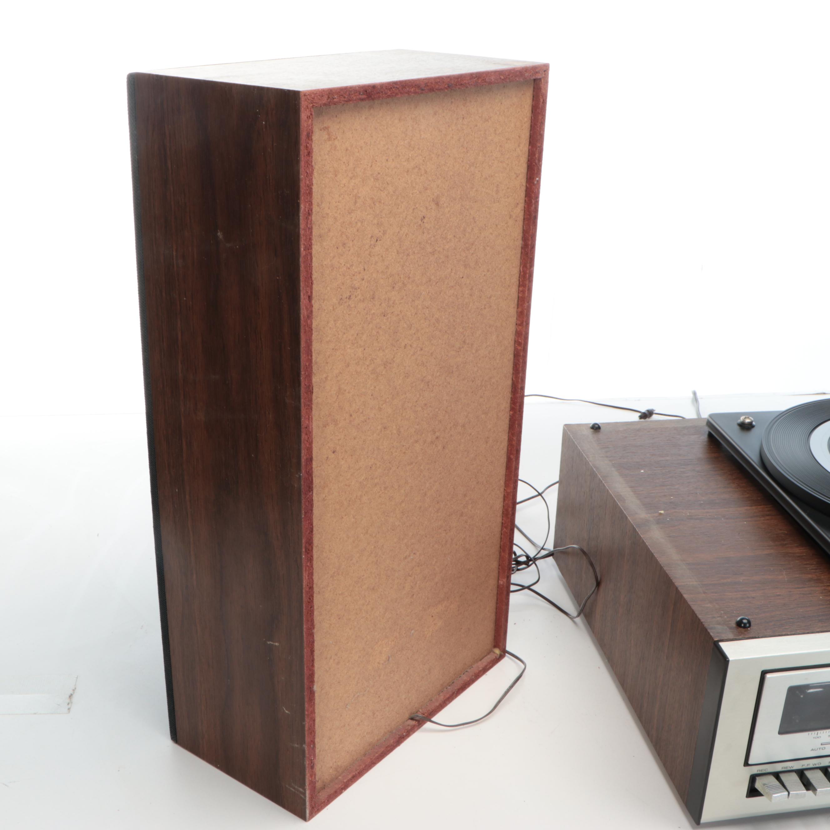 Lenoxx Casette and Record Player with Walnut Veneer Floor Speakers