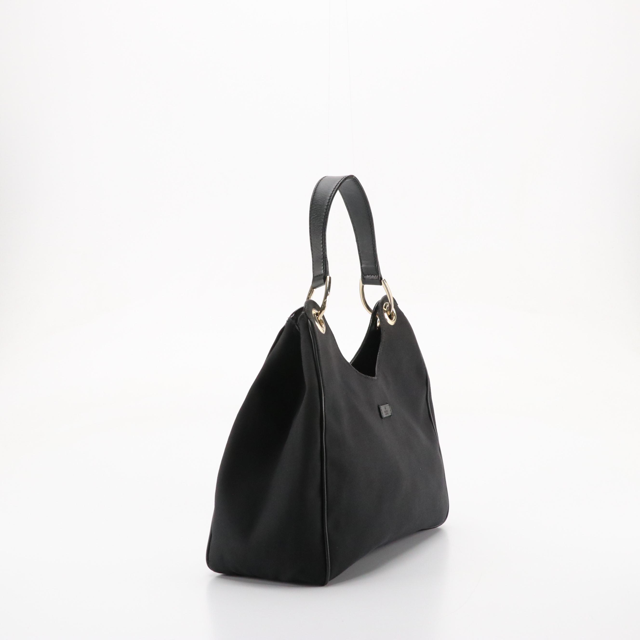 Gucci Hobo Shoulder Bag in Black Canvas and Black Leather Trim
