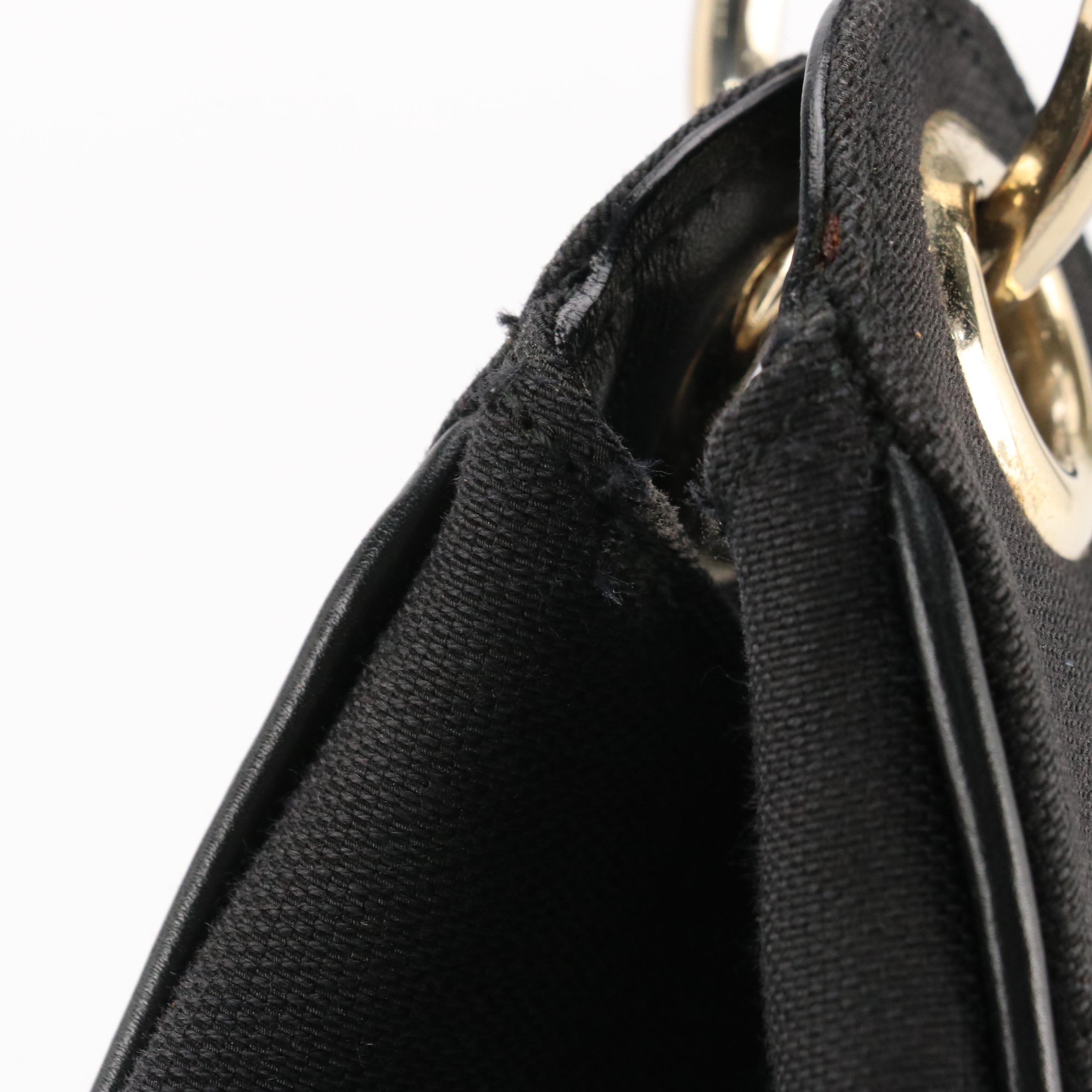 Gucci Hobo Shoulder Bag in Black Canvas and Black Leather Trim