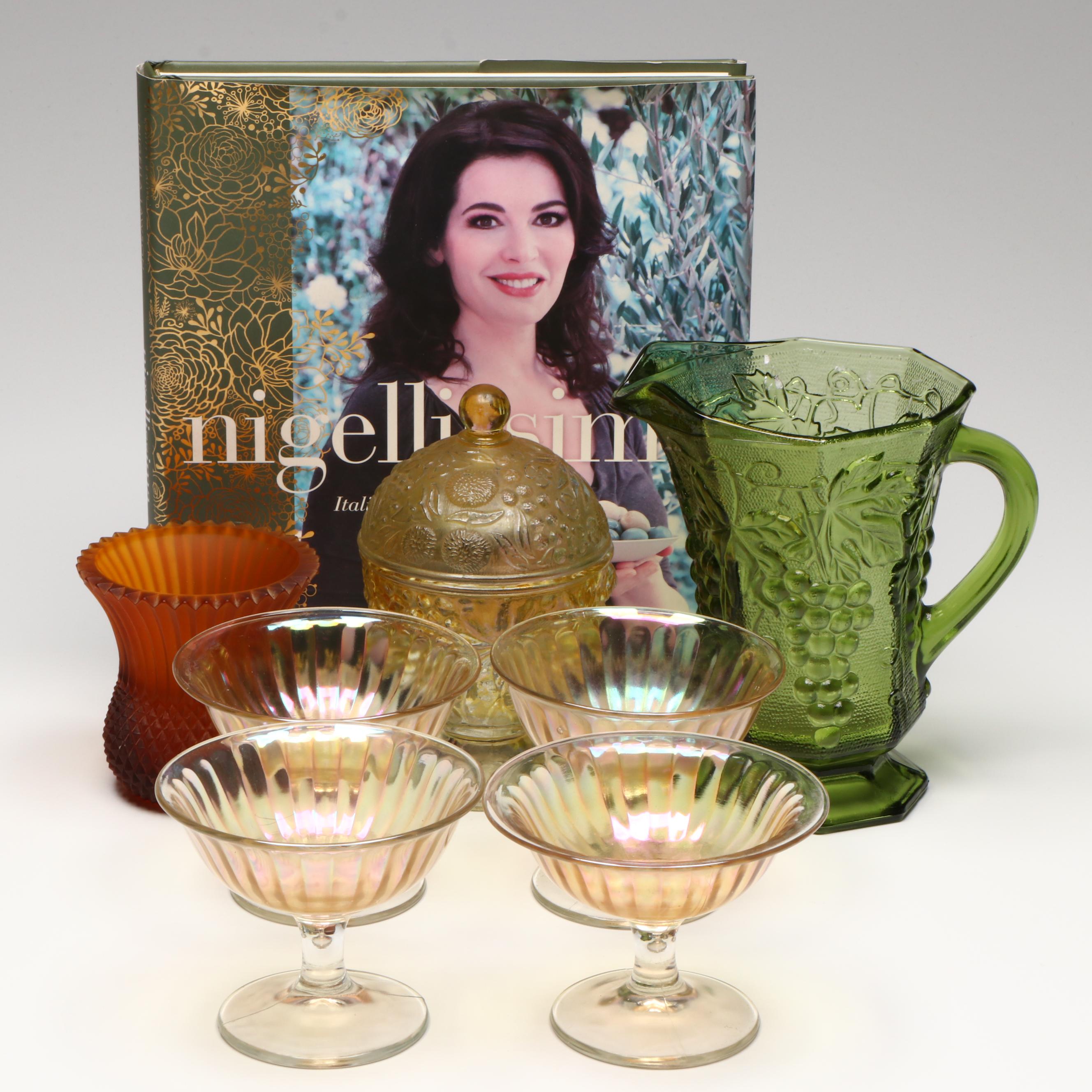Nigella Lawson Cookbook with Anchor Hocking Glass Pitcher and More Table Décor
